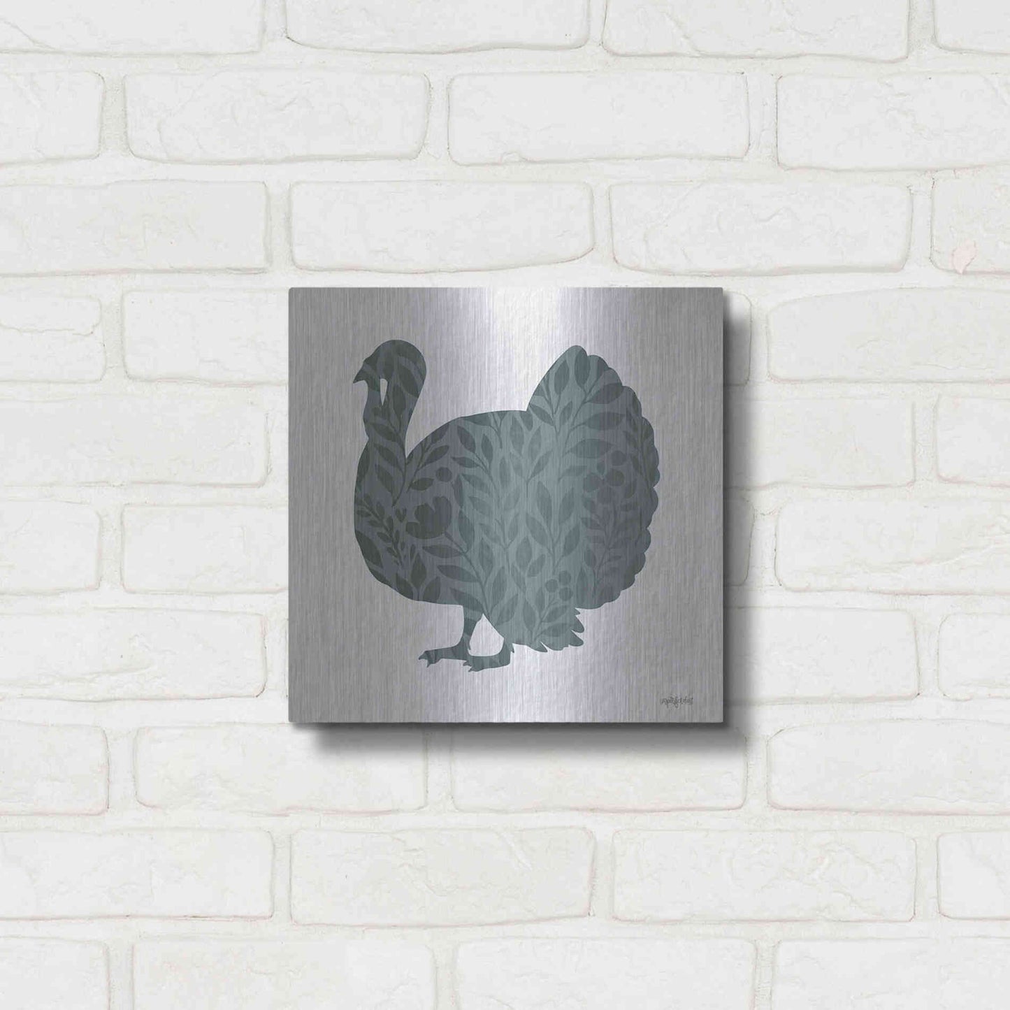 Luxe Metal Art 'Floral Turkey' by Imperfect Dust, Metal Wall Art,12x12