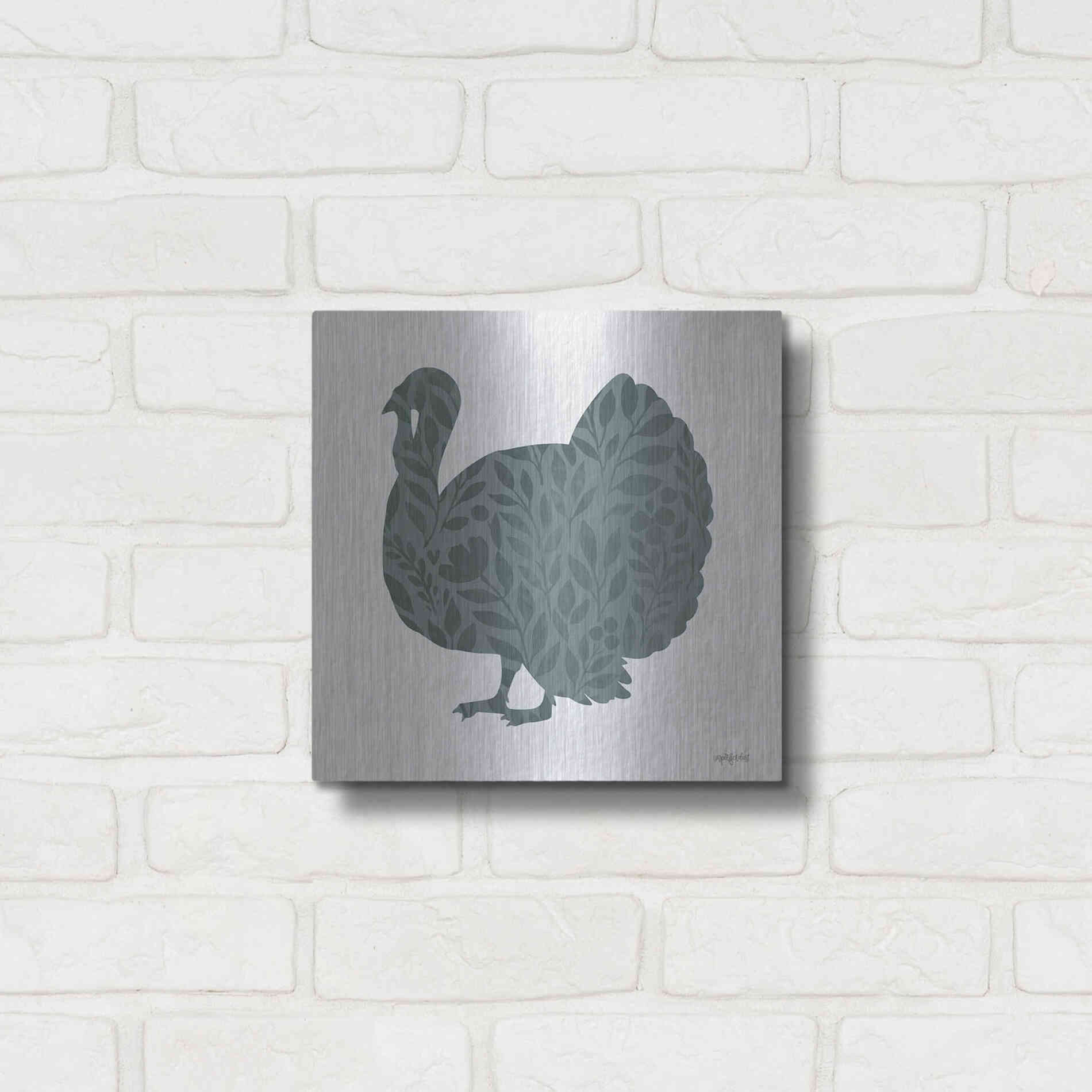 Luxe Metal Art 'Floral Turkey' by Imperfect Dust, Metal Wall Art,12x12