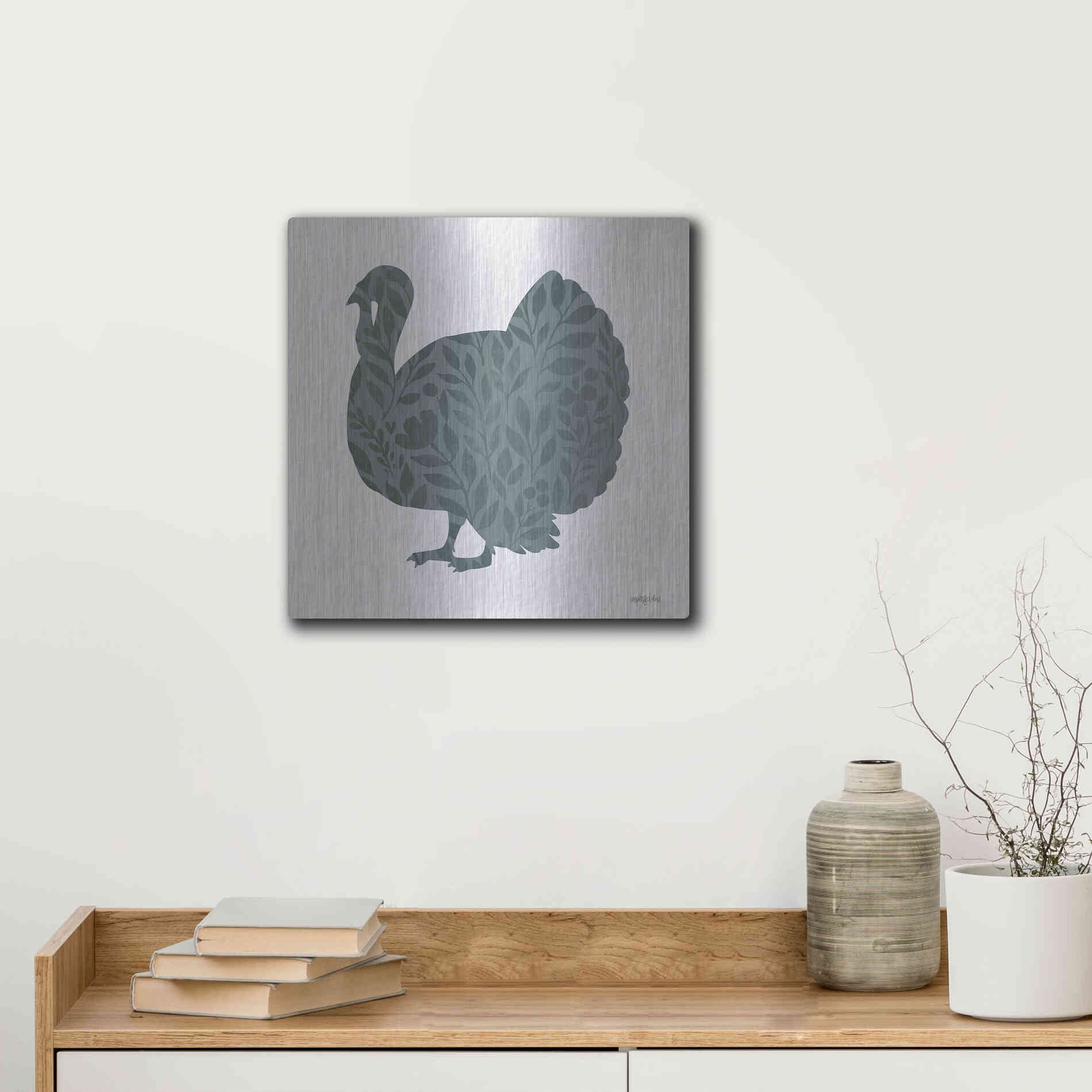 Luxe Metal Art 'Floral Turkey' by Imperfect Dust, Metal Wall Art,12x12