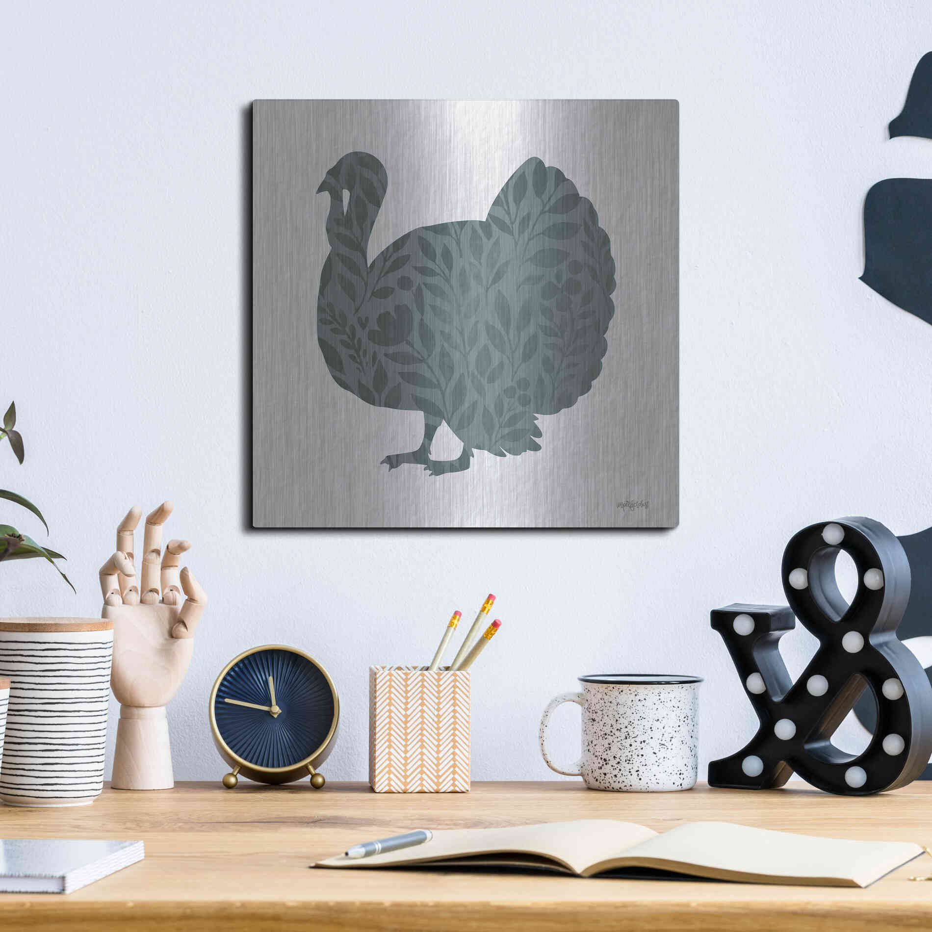 Luxe Metal Art 'Floral Turkey' by Imperfect Dust, Metal Wall Art,12x12