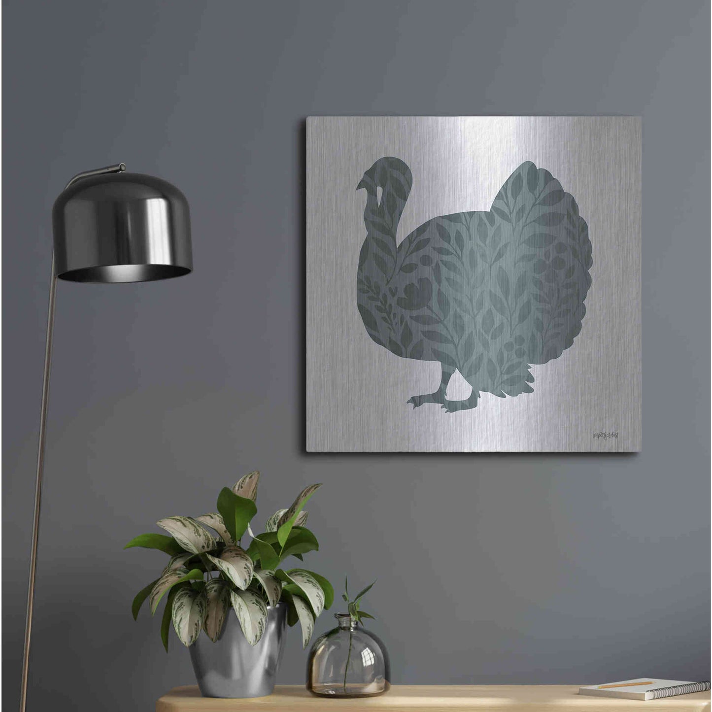 Luxe Metal Art 'Floral Turkey' by Imperfect Dust, Metal Wall Art,24x24