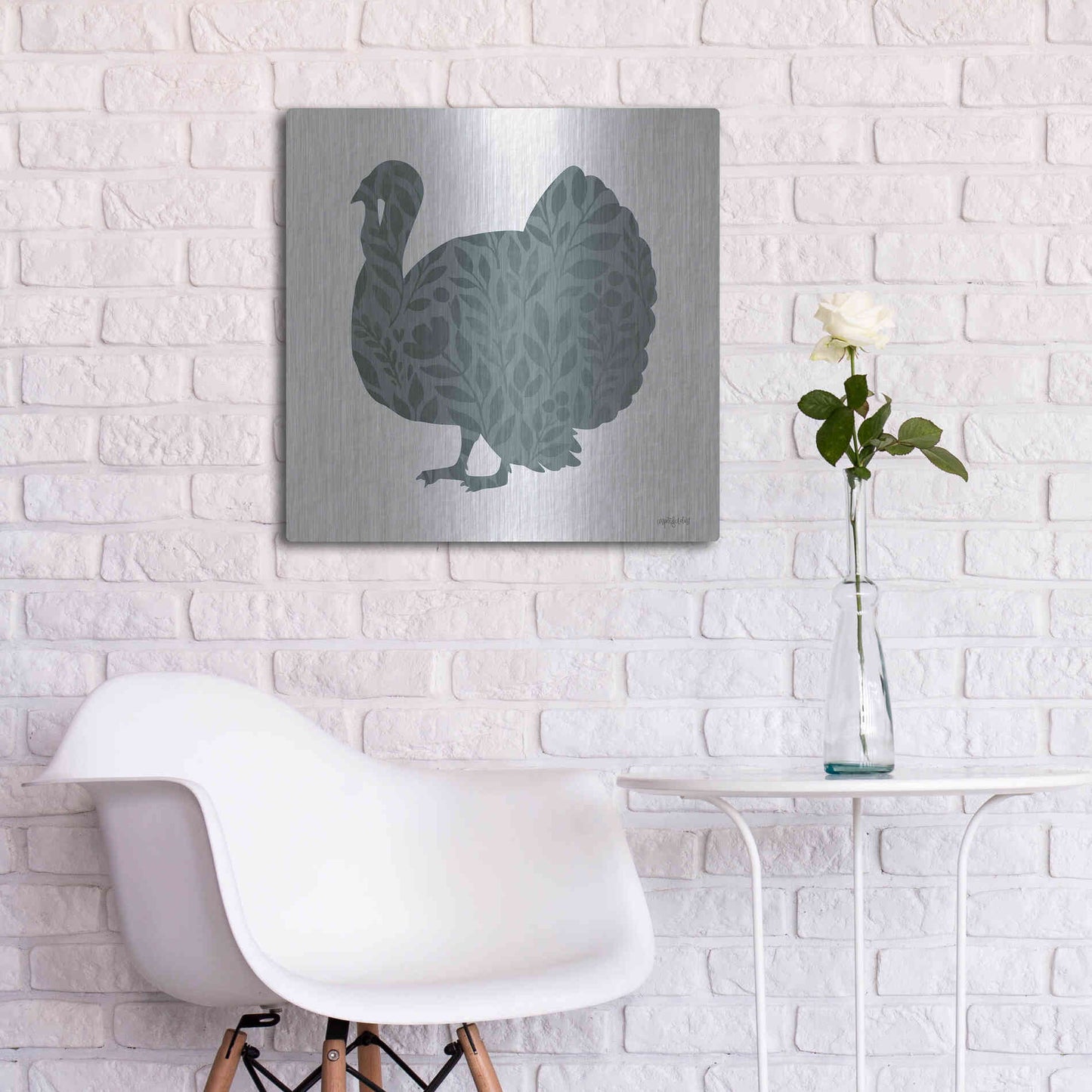 Luxe Metal Art 'Floral Turkey' by Imperfect Dust, Metal Wall Art,24x24