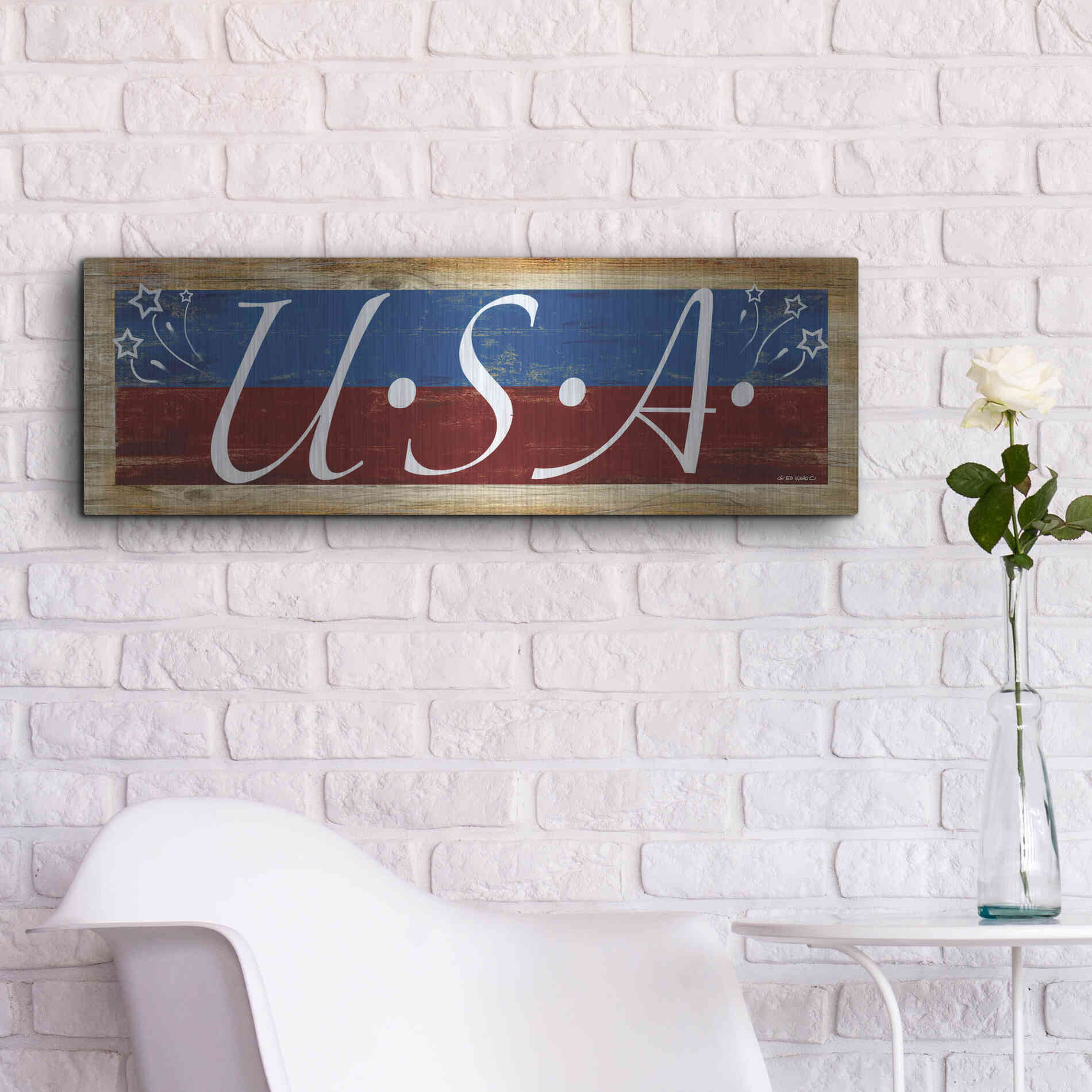 Luxe Metal Art 'USA' by Ed Wargo, Metal Wall Art,36x12