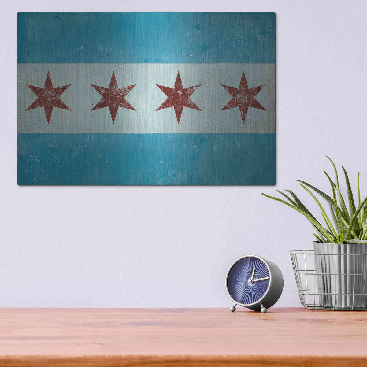 Luxe Metal Art 'Chicago Flag' by Ryan Fowler, Metal Wall Art,16x12