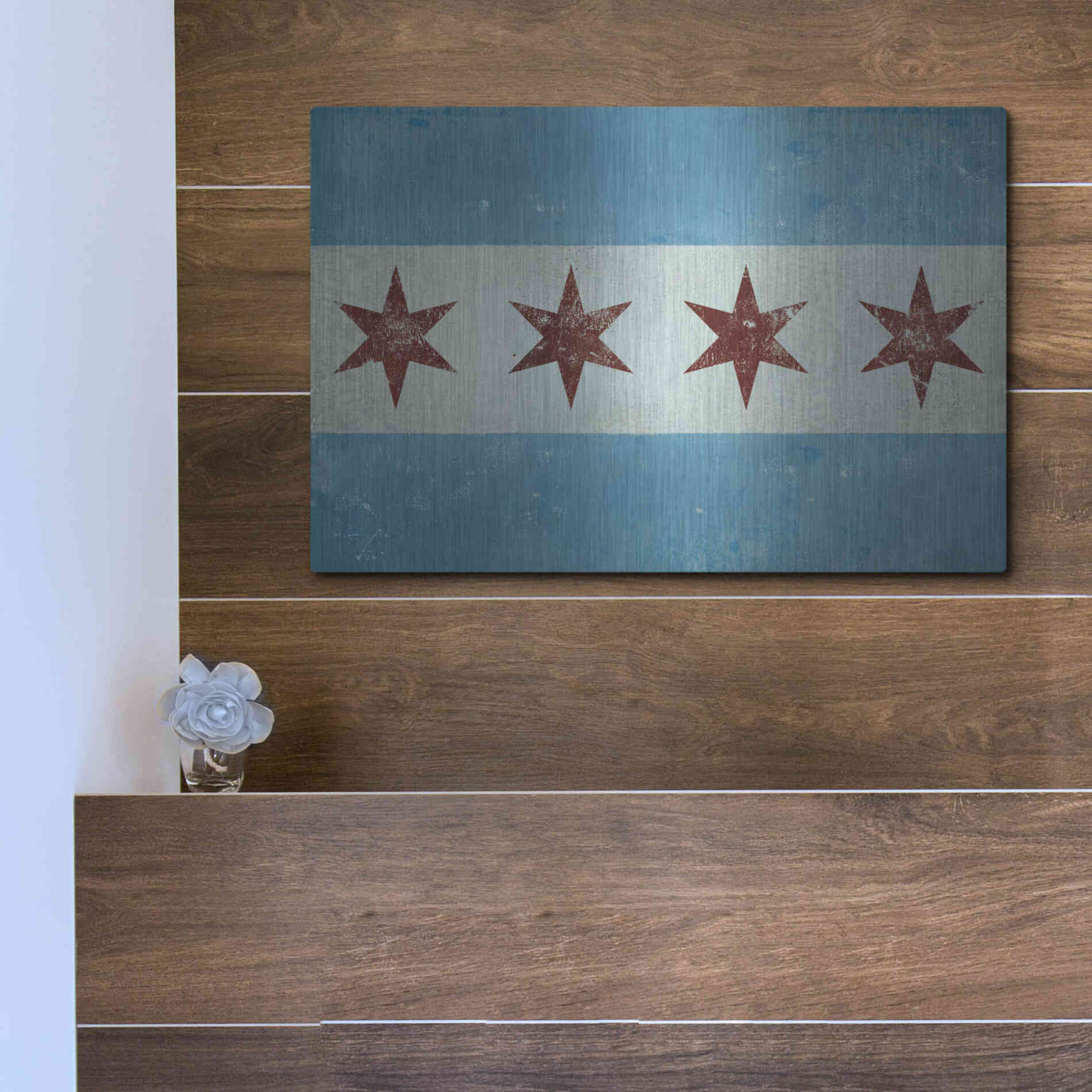 Luxe Metal Art 'Chicago Flag' by Ryan Fowler, Metal Wall Art,16x12