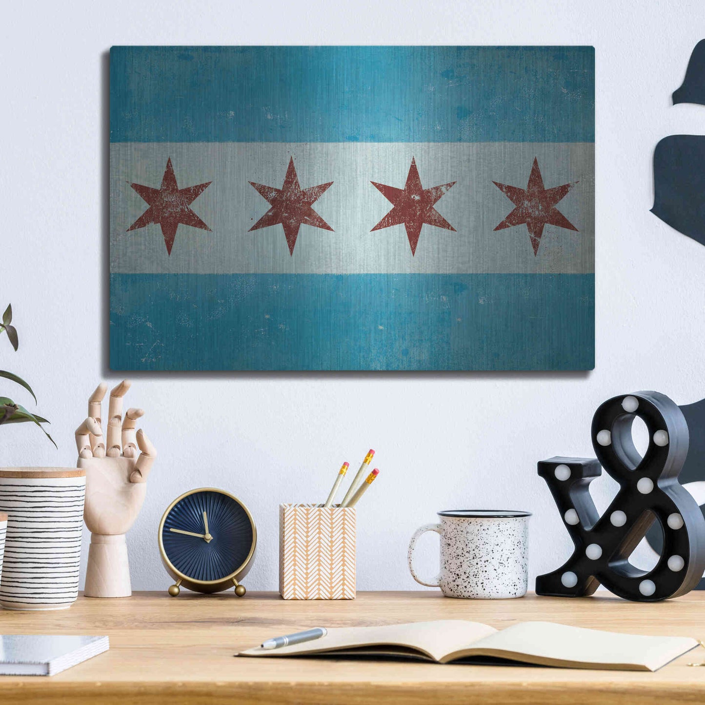 Luxe Metal Art 'Chicago Flag' by Ryan Fowler, Metal Wall Art,16x12