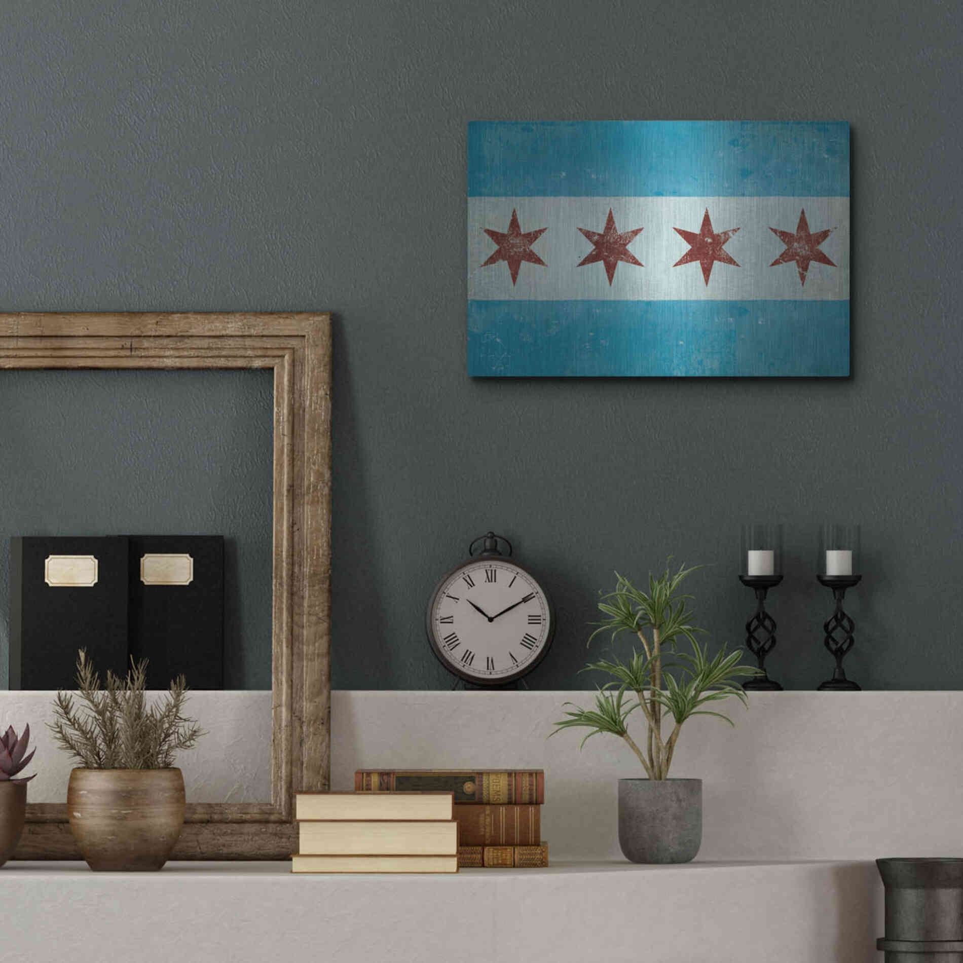 Luxe Metal Art 'Chicago Flag' by Ryan Fowler, Metal Wall Art,16x12
