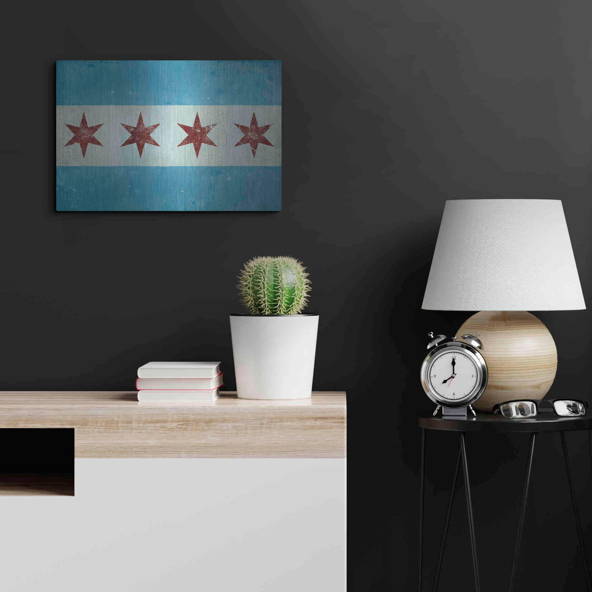 Luxe Metal Art 'Chicago Flag' by Ryan Fowler, Metal Wall Art,24x16