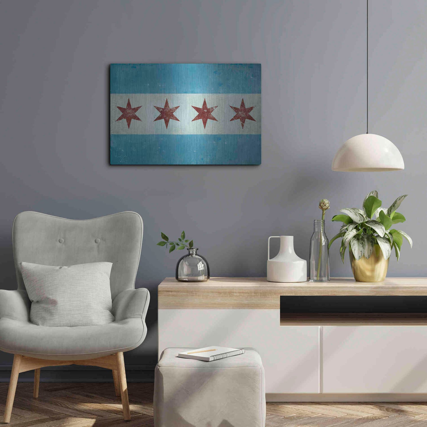 Luxe Metal Art 'Chicago Flag' by Ryan Fowler, Metal Wall Art,24x16