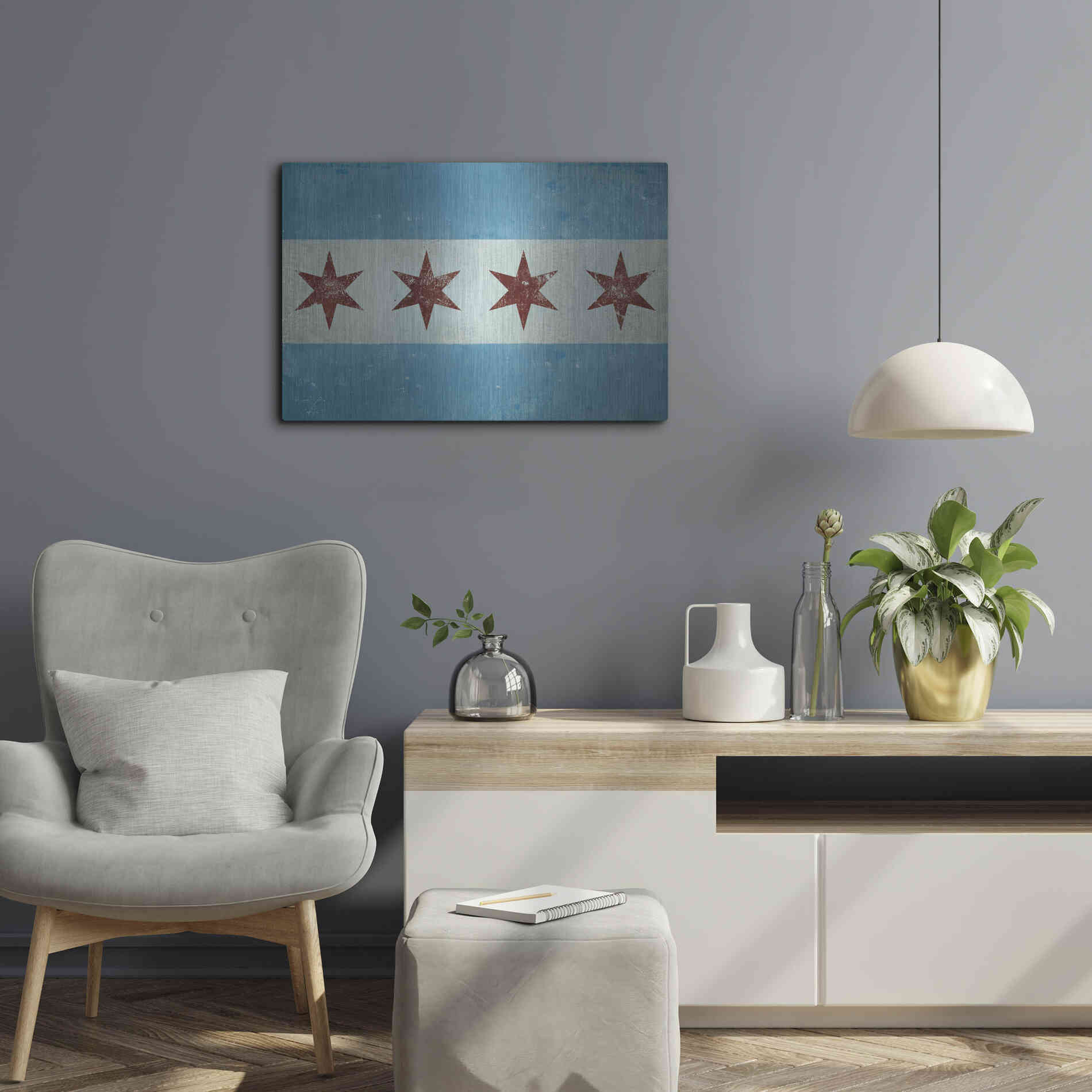 Luxe Metal Art 'Chicago Flag' by Ryan Fowler, Metal Wall Art,24x16