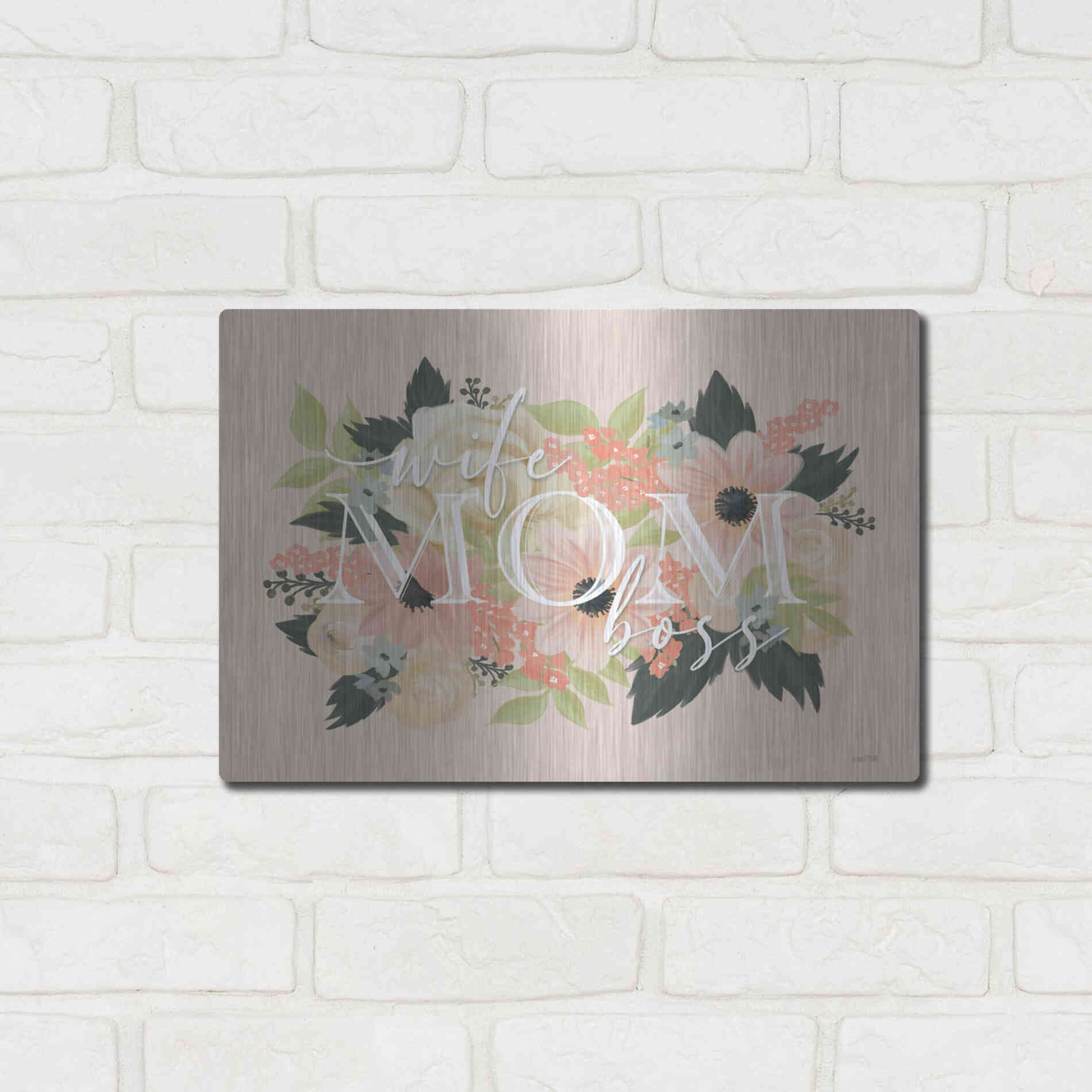 Luxe Metal Art 'Wife, Mom, Boss' by House Fenway, Metal Wall Art,16x12