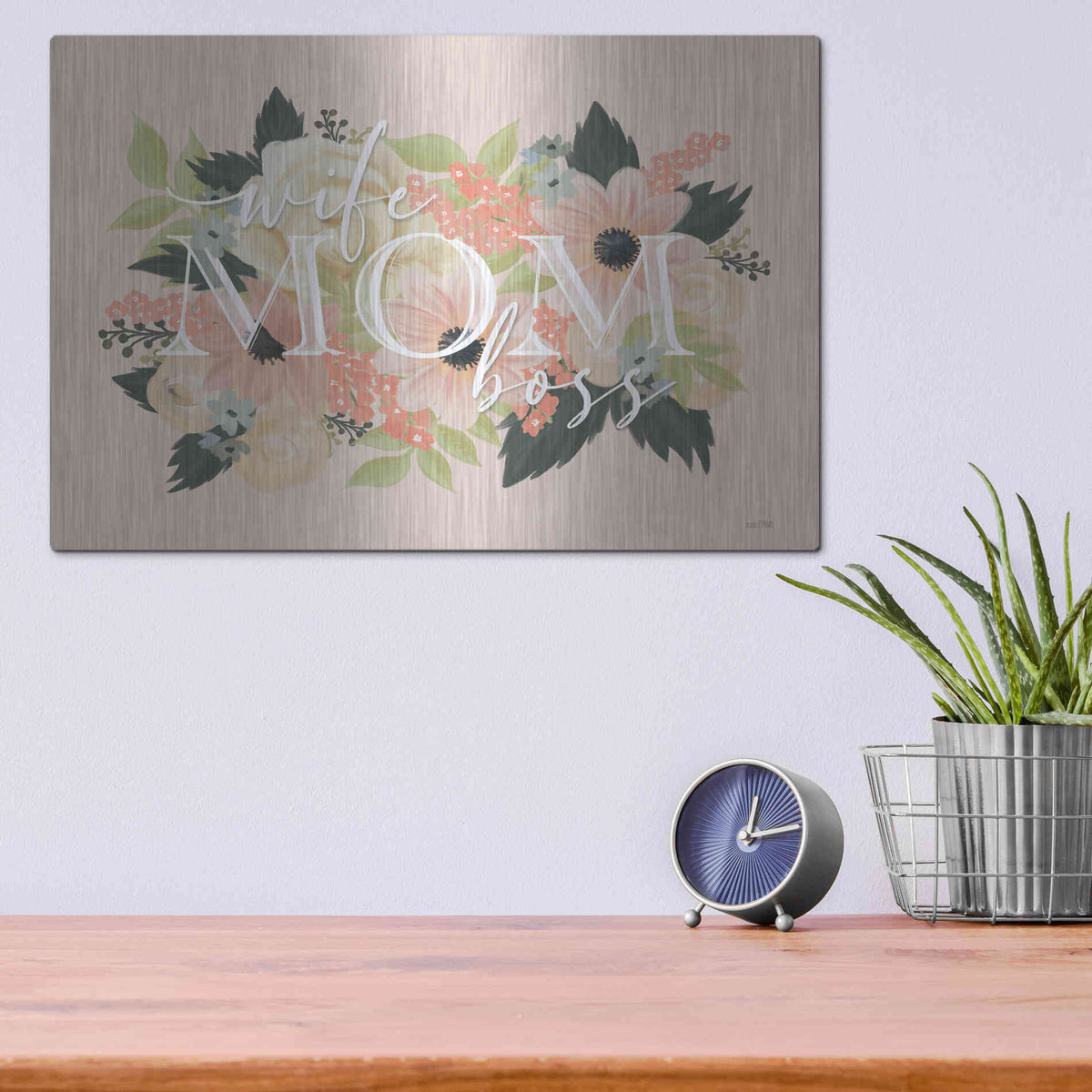 Luxe Metal Art 'Wife, Mom, Boss' by House Fenway, Metal Wall Art,16x12