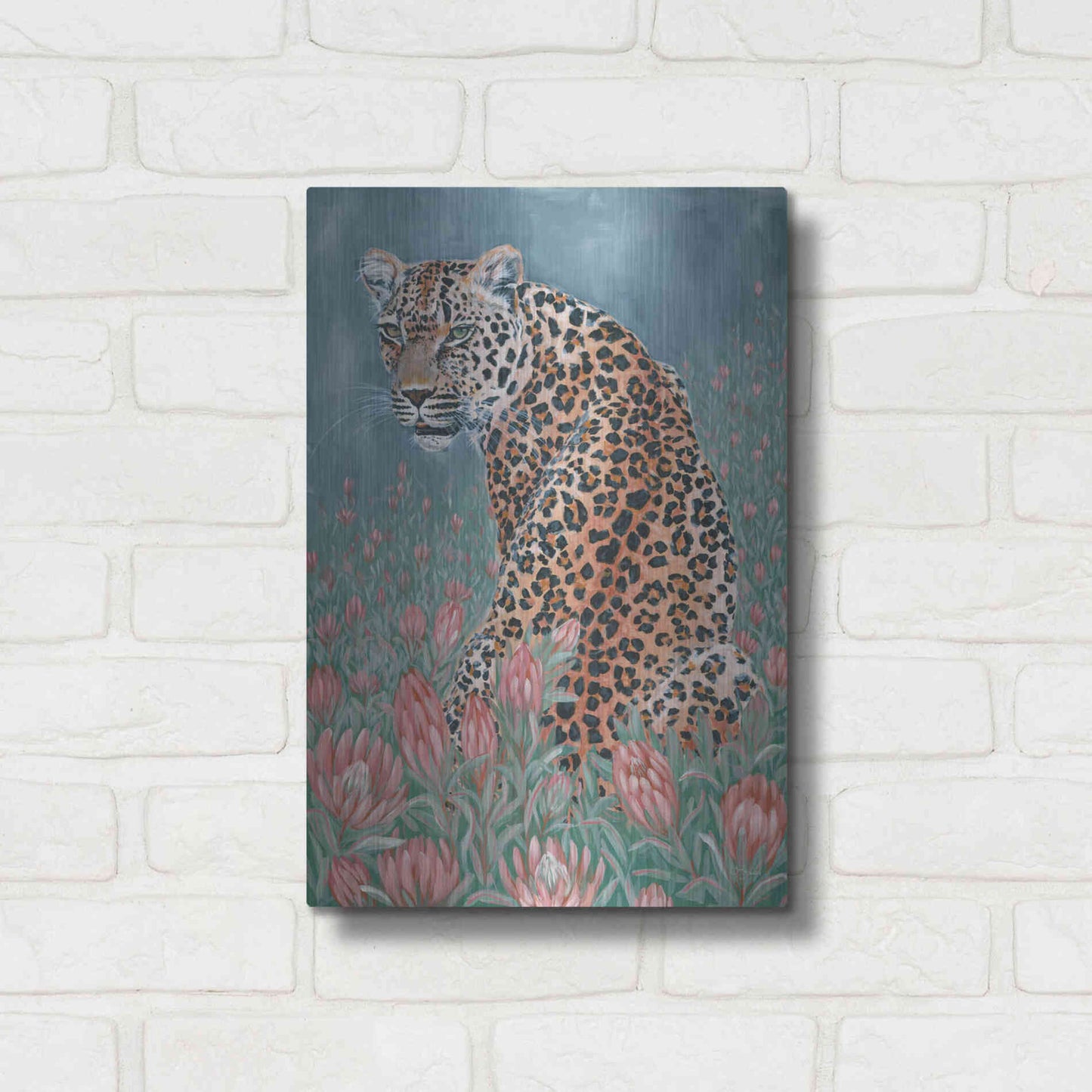 Luxe Metal Art 'Leopard in the Flowers' by JG Studios, Metal Wall Art,12x16