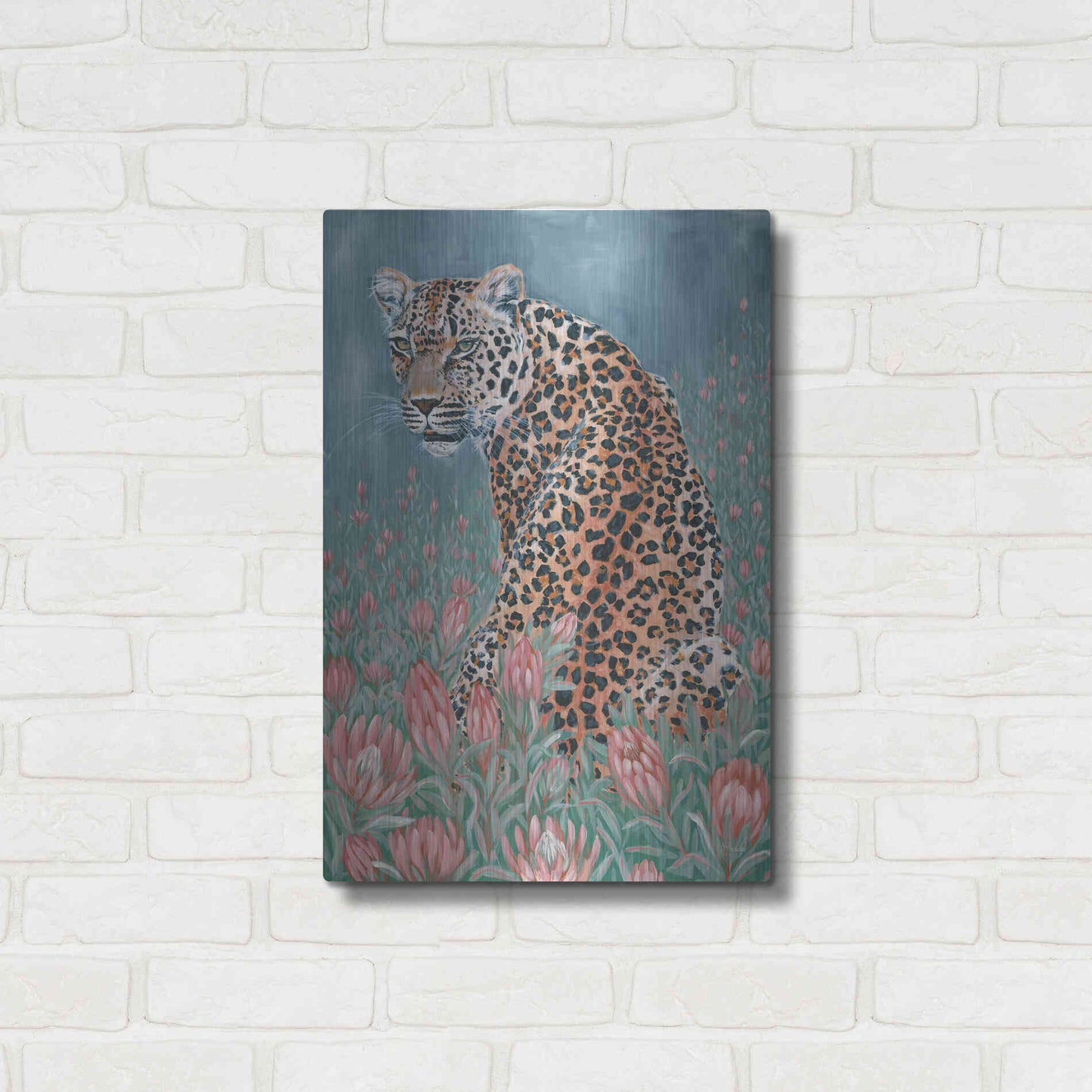 Luxe Metal Art 'Leopard in the Flowers' by JG Studios, Metal Wall Art,16x24