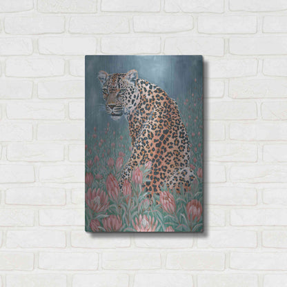 Luxe Metal Art 'Leopard in the Flowers' by JG Studios, Metal Wall Art,16x24