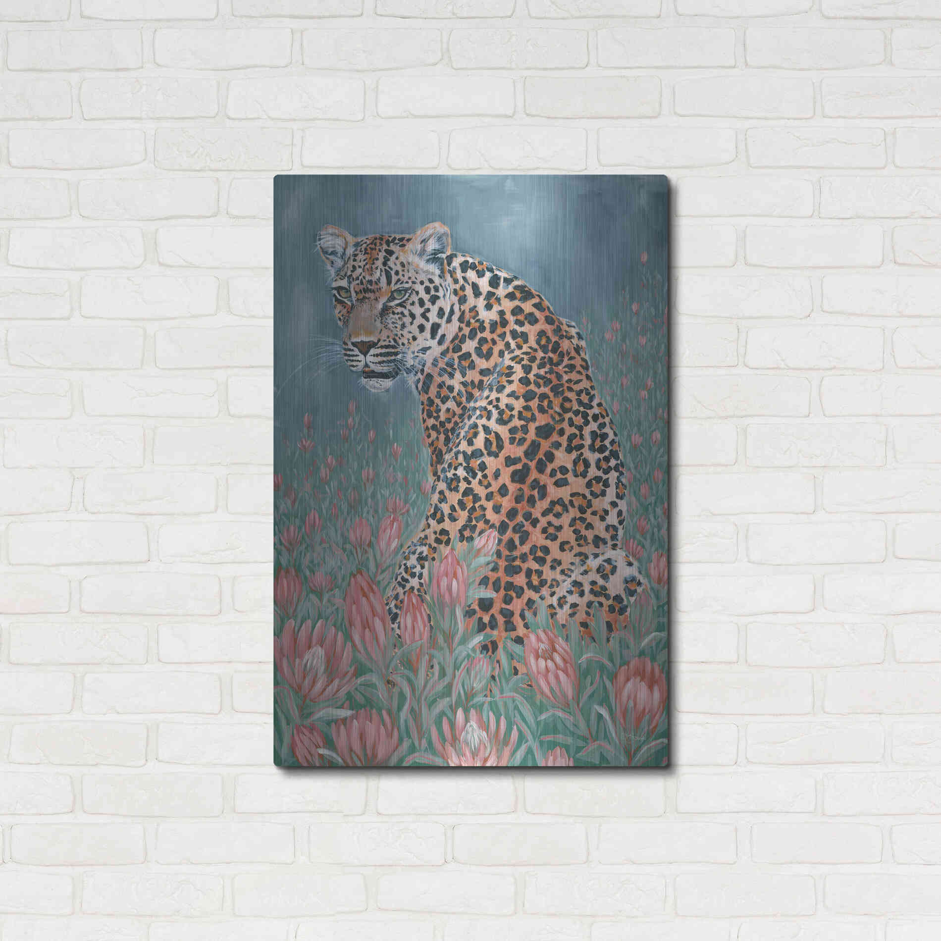 Luxe Metal Art 'Leopard in the Flowers' by JG Studios, Metal Wall Art,24x36