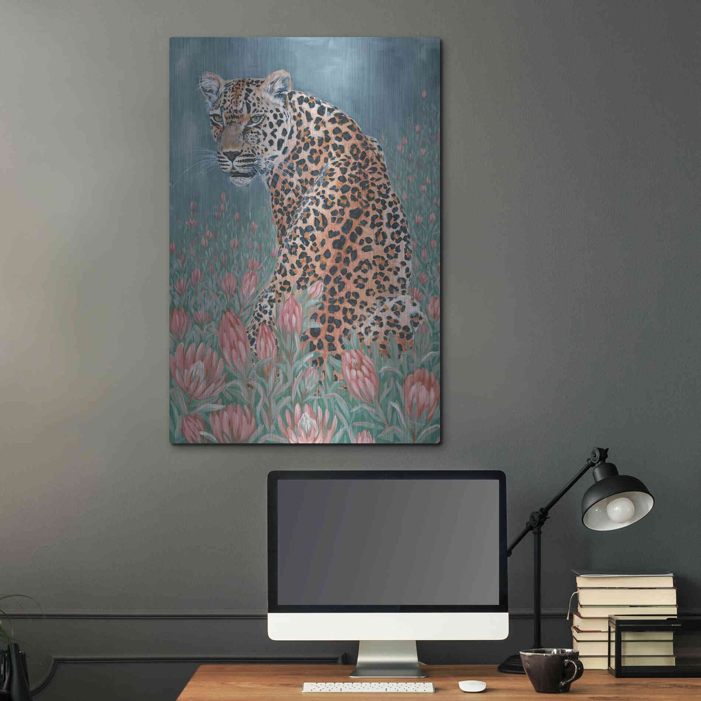 Luxe Metal Art 'Leopard in the Flowers' by JG Studios, Metal Wall Art,24x36