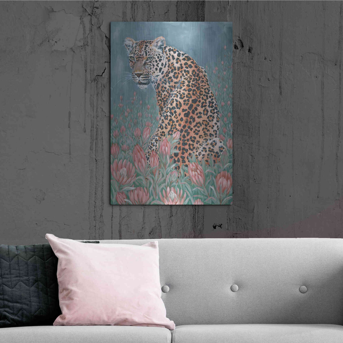 Luxe Metal Art 'Leopard in the Flowers' by JG Studios, Metal Wall Art,24x36