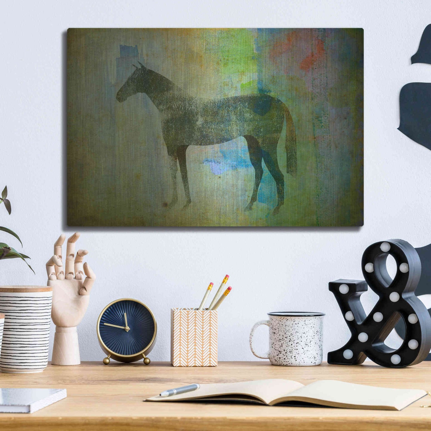 Luxe Metal Art 'Cheval Noir v3' by Ryan Fowler, Metal Wall Art,16x12