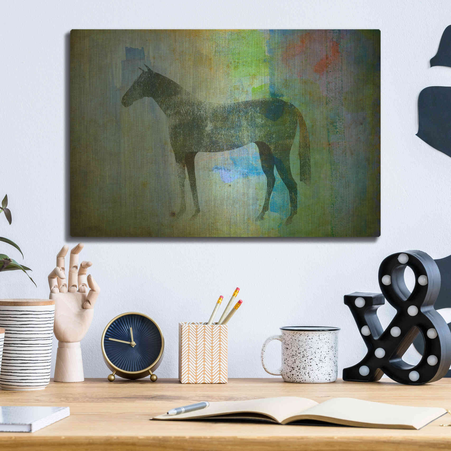 Luxe Metal Art 'Cheval Noir v3' by Ryan Fowler, Metal Wall Art,16x12