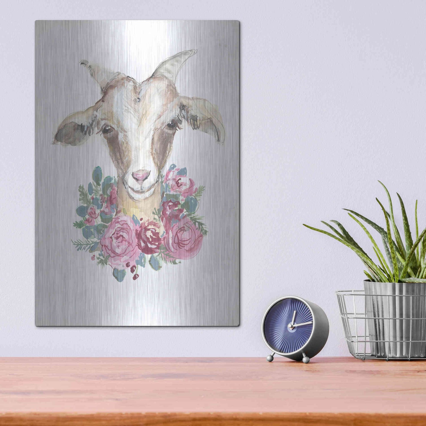 Luxe Metal Art 'Rosie the Goat' by Jessica Mingo, Metal Wall Art,12x16