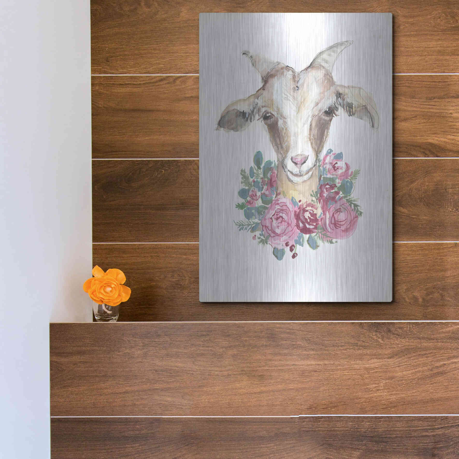 Luxe Metal Art 'Rosie the Goat' by Jessica Mingo, Metal Wall Art,12x16