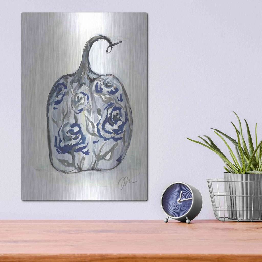 Luxe Metal Art 'Floral Pumpkin' by Jessica Mingo, Metal Wall Art,12x16