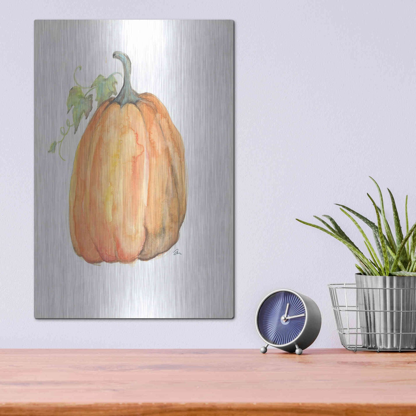 Luxe Metal Art 'Plump Pumpkin' by Jessica Mingo, Metal Wall Art,12x16