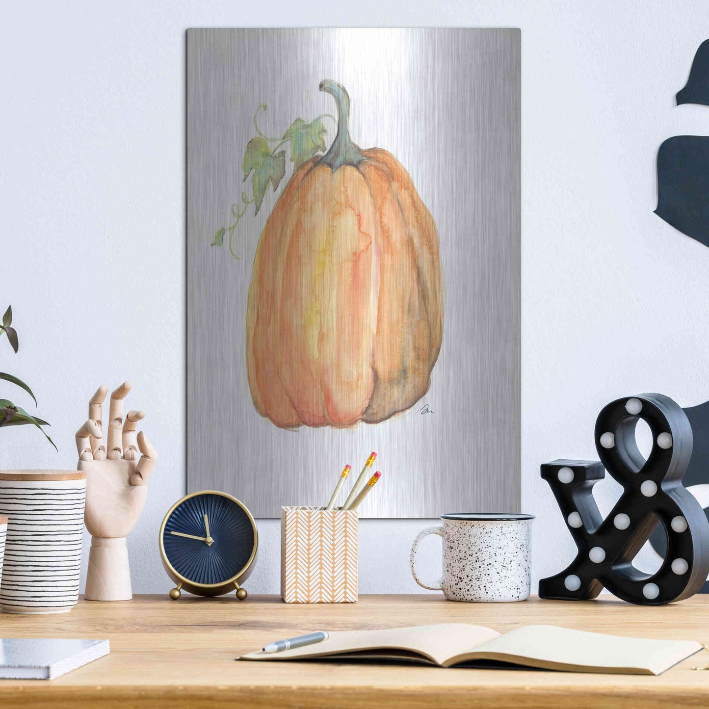 Luxe Metal Art 'Plump Pumpkin' by Jessica Mingo, Metal Wall Art,12x16