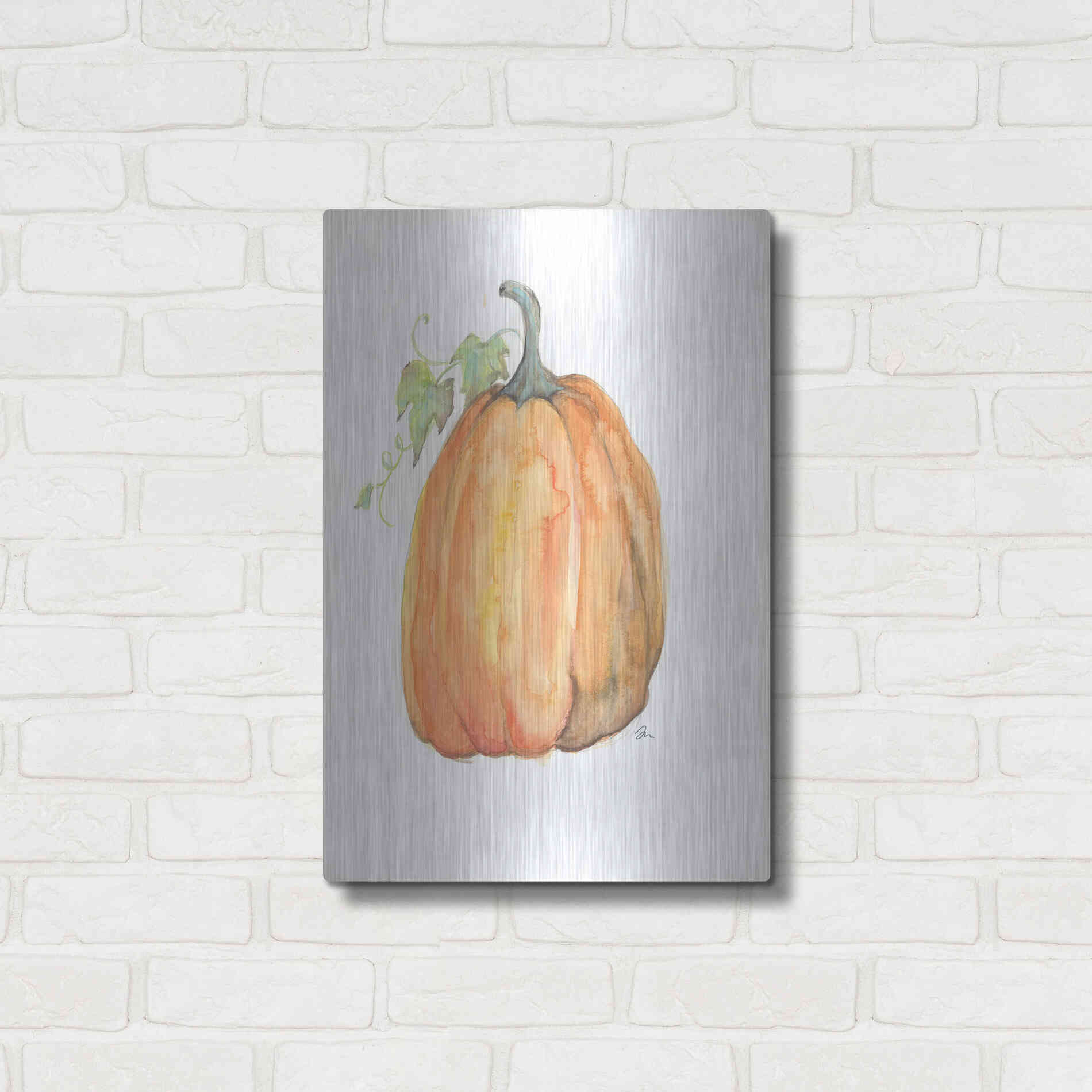 Luxe Metal Art 'Plump Pumpkin' by Jessica Mingo, Metal Wall Art,16x24