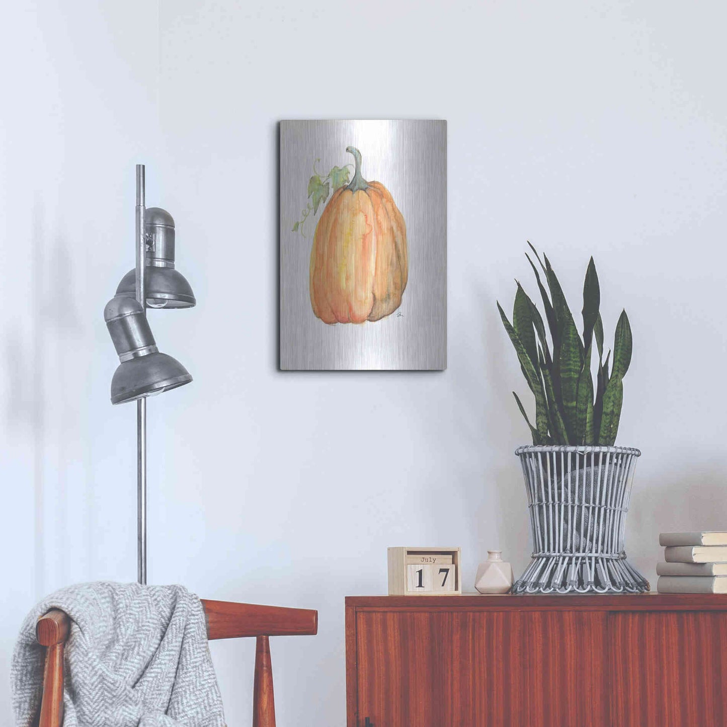 Luxe Metal Art 'Plump Pumpkin' by Jessica Mingo, Metal Wall Art,16x24