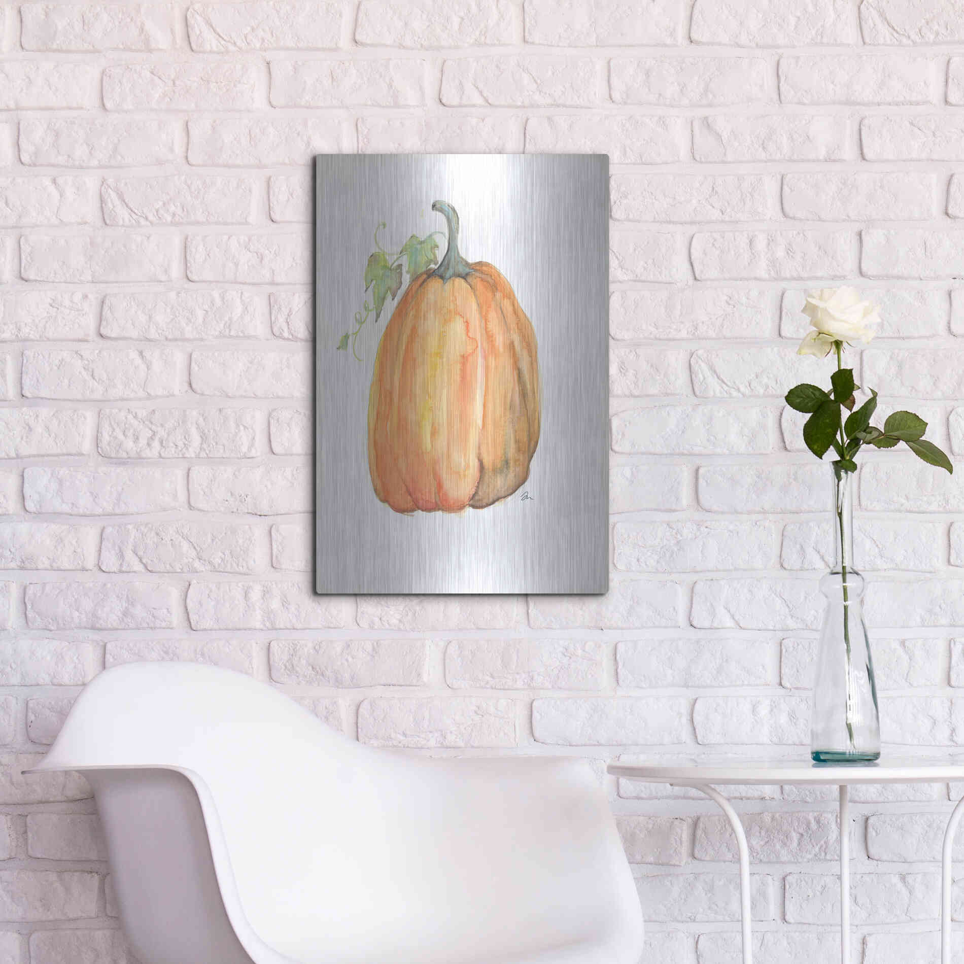 Luxe Metal Art 'Plump Pumpkin' by Jessica Mingo, Metal Wall Art,16x24