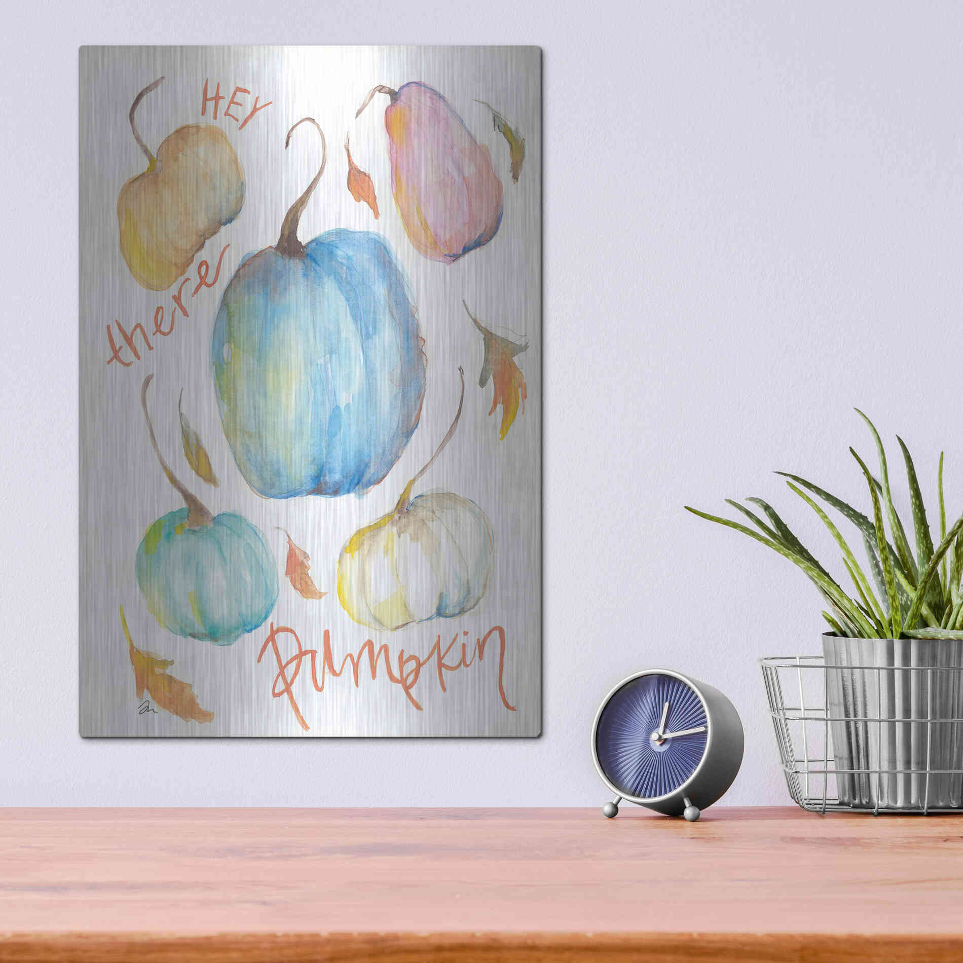 Luxe Metal Art 'Hey There Pumpkin' by Jessica Mingo, Metal Wall Art,12x16