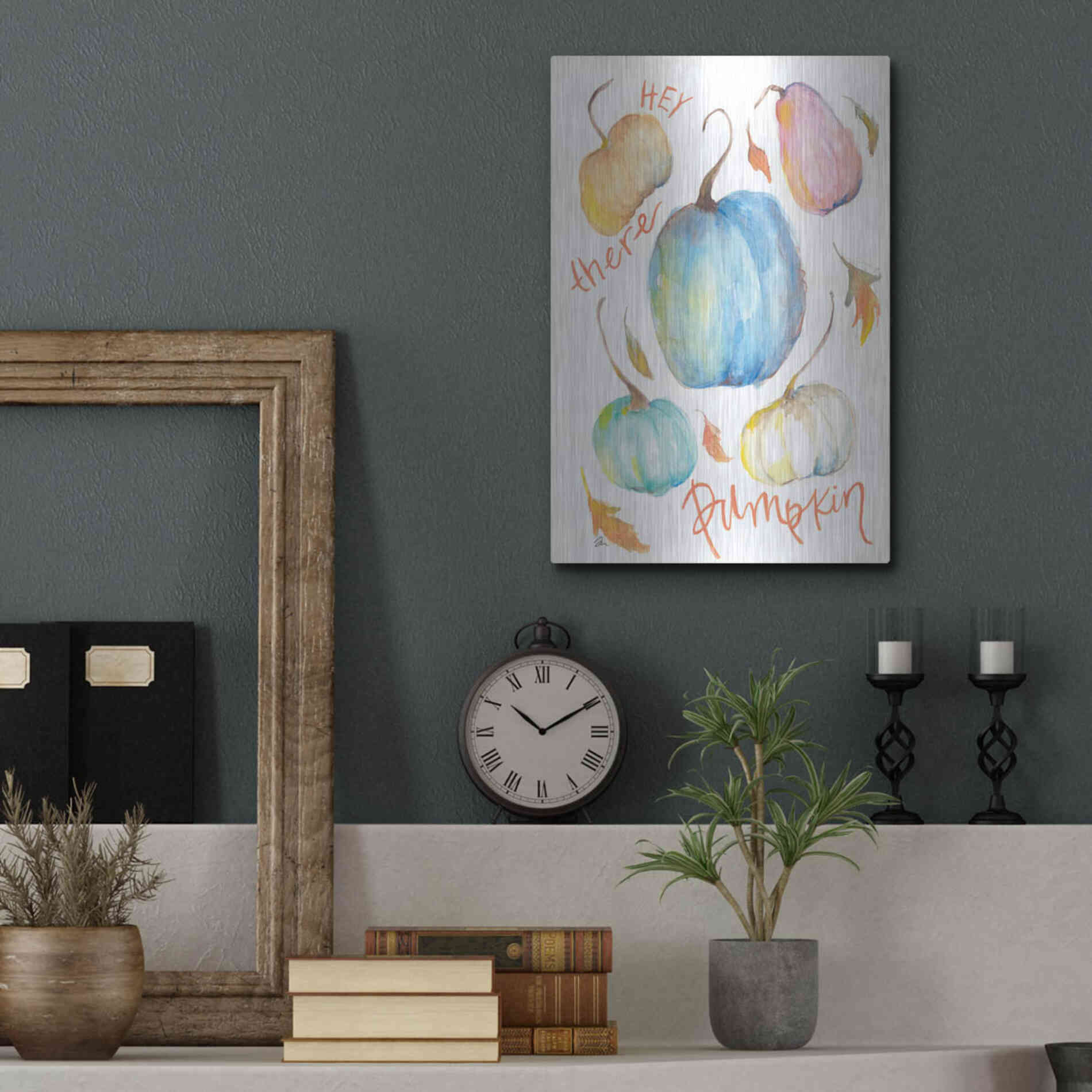 Luxe Metal Art 'Hey There Pumpkin' by Jessica Mingo, Metal Wall Art,12x16