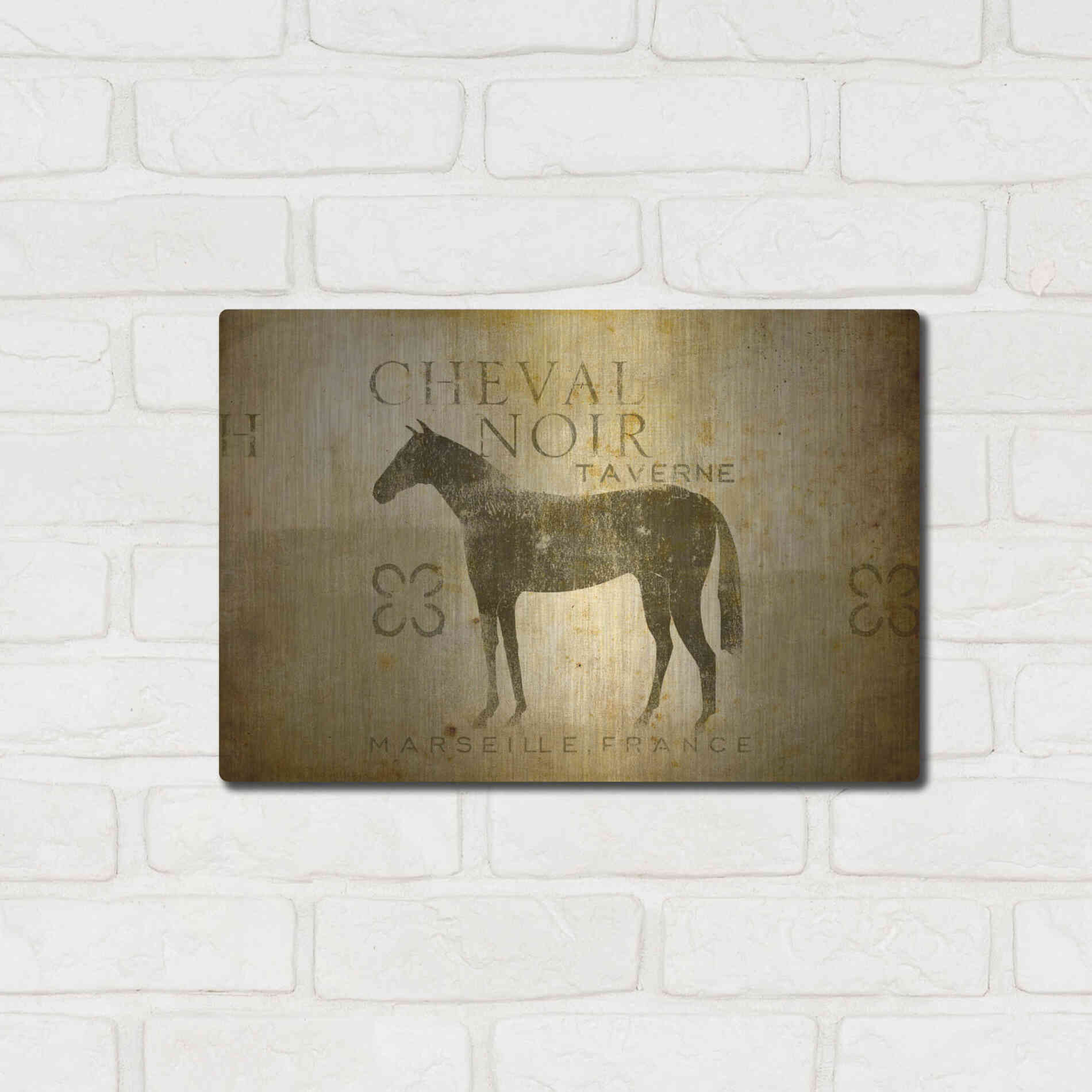 Luxe Metal Art 'Cheval Noir v4' by Ryan Fowler, Metal Wall Art,16x12