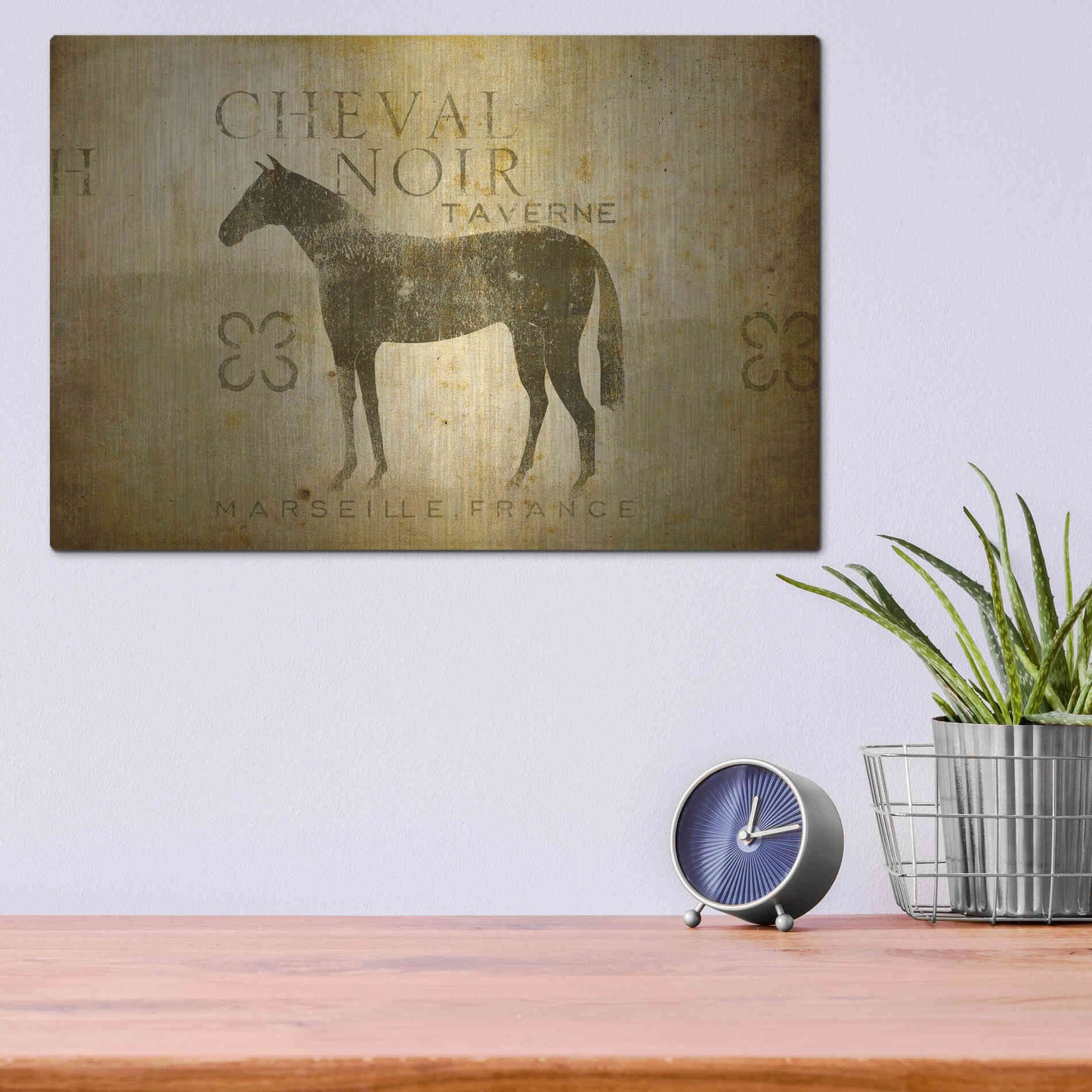 Luxe Metal Art 'Cheval Noir v4' by Ryan Fowler, Metal Wall Art,16x12