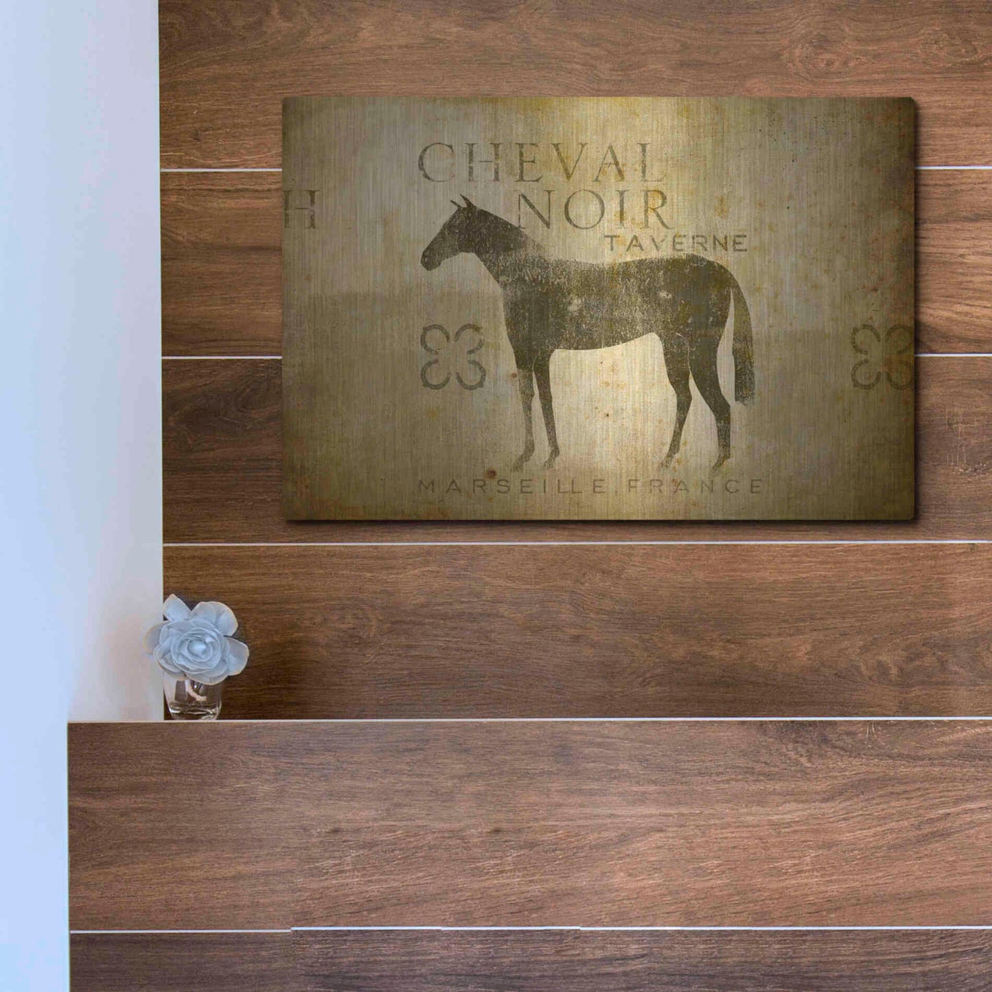 Luxe Metal Art 'Cheval Noir v4' by Ryan Fowler, Metal Wall Art,16x12