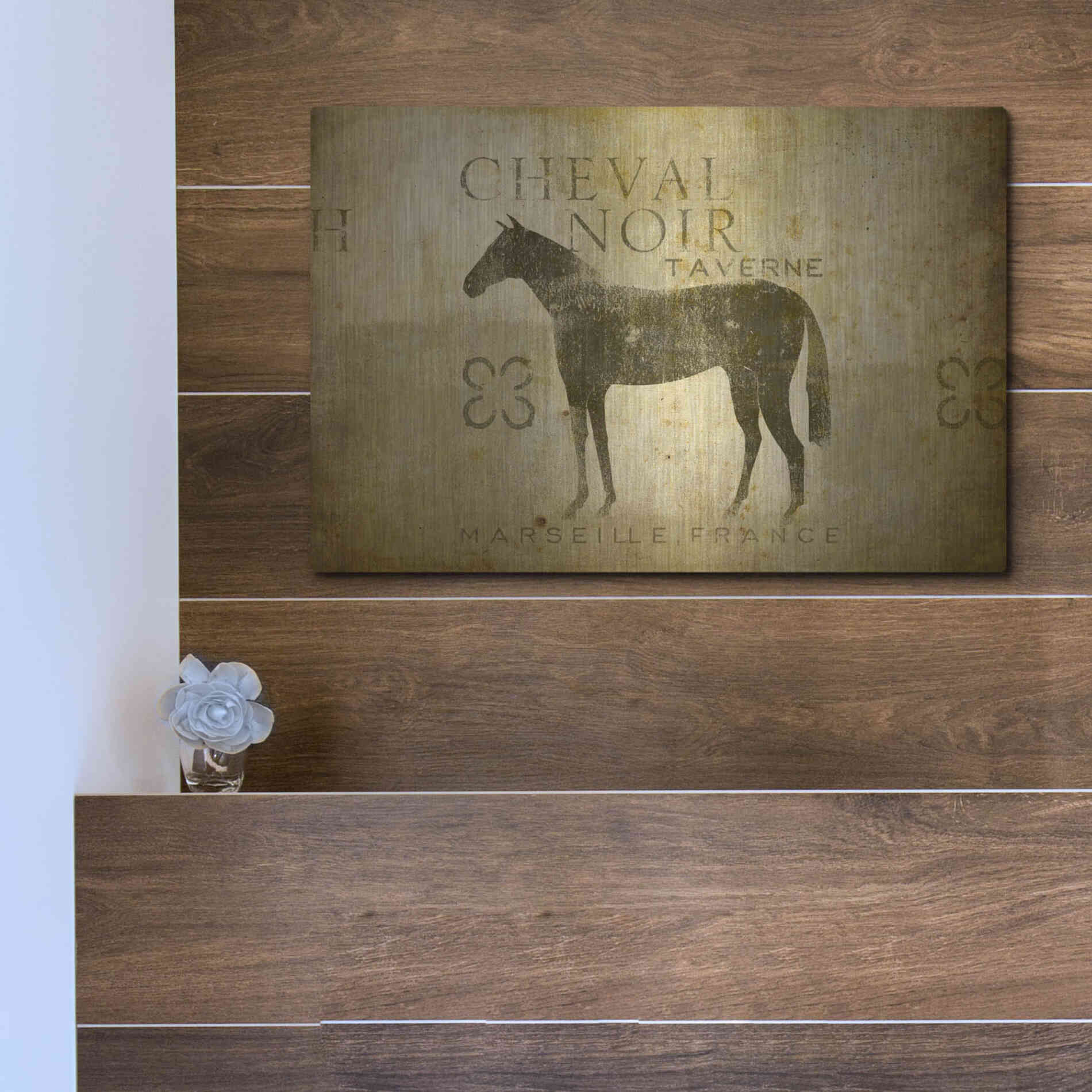 Luxe Metal Art 'Cheval Noir v4' by Ryan Fowler, Metal Wall Art,16x12