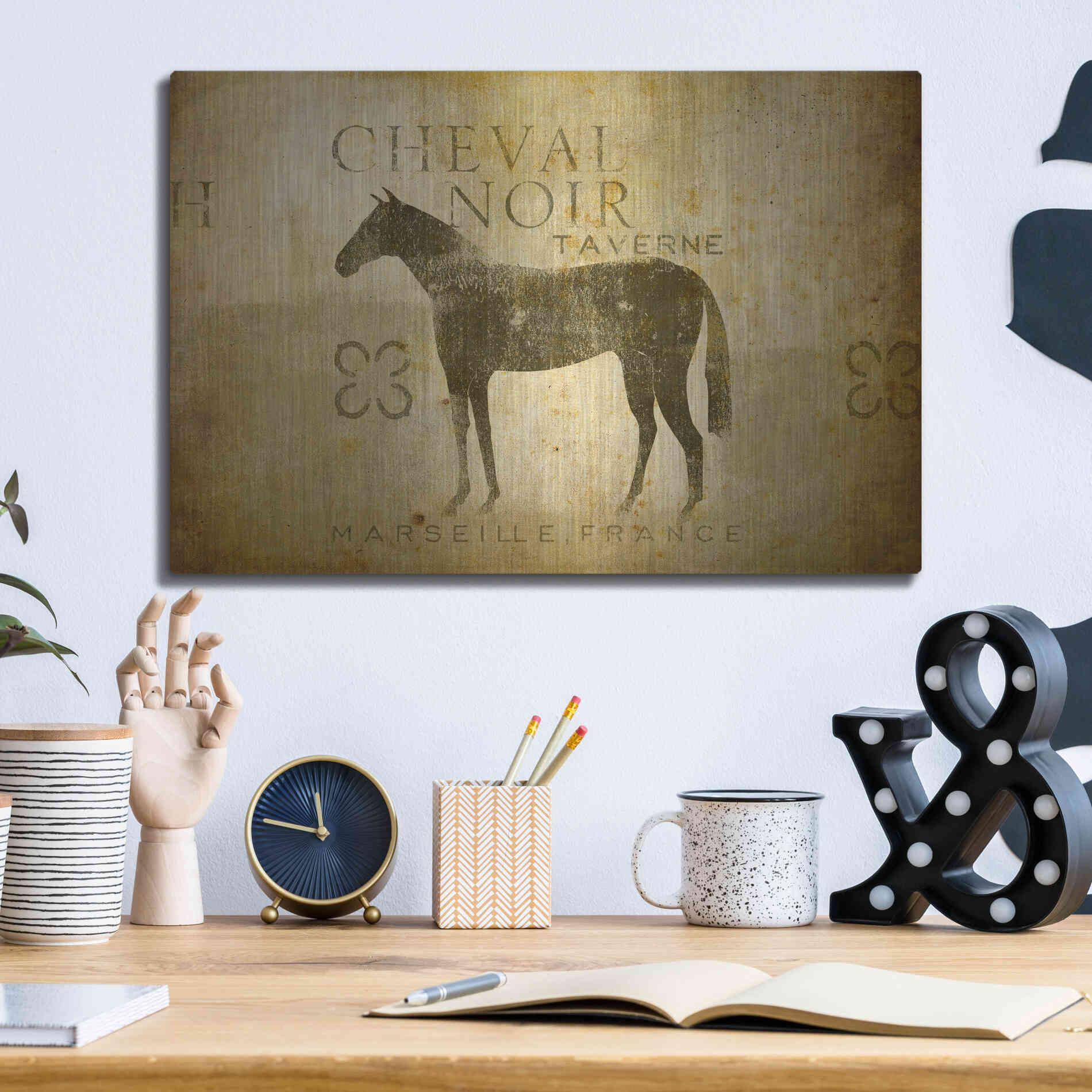 Luxe Metal Art 'Cheval Noir v4' by Ryan Fowler, Metal Wall Art,16x12