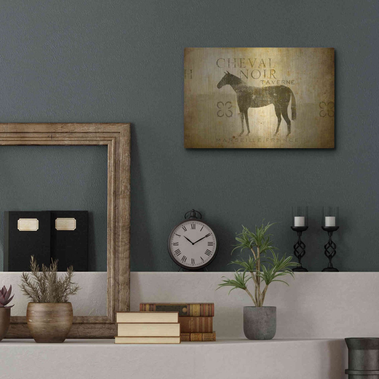 Luxe Metal Art 'Cheval Noir v4' by Ryan Fowler, Metal Wall Art,16x12