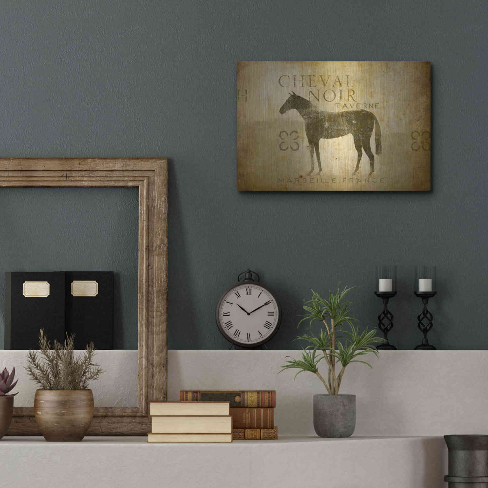 Luxe Metal Art 'Cheval Noir v4' by Ryan Fowler, Metal Wall Art,16x12