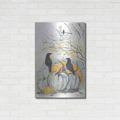 Luxe Metal Art 'Crows in the Pumpkin Patch' by Jessica Mingo, Metal Wall Art,24x36