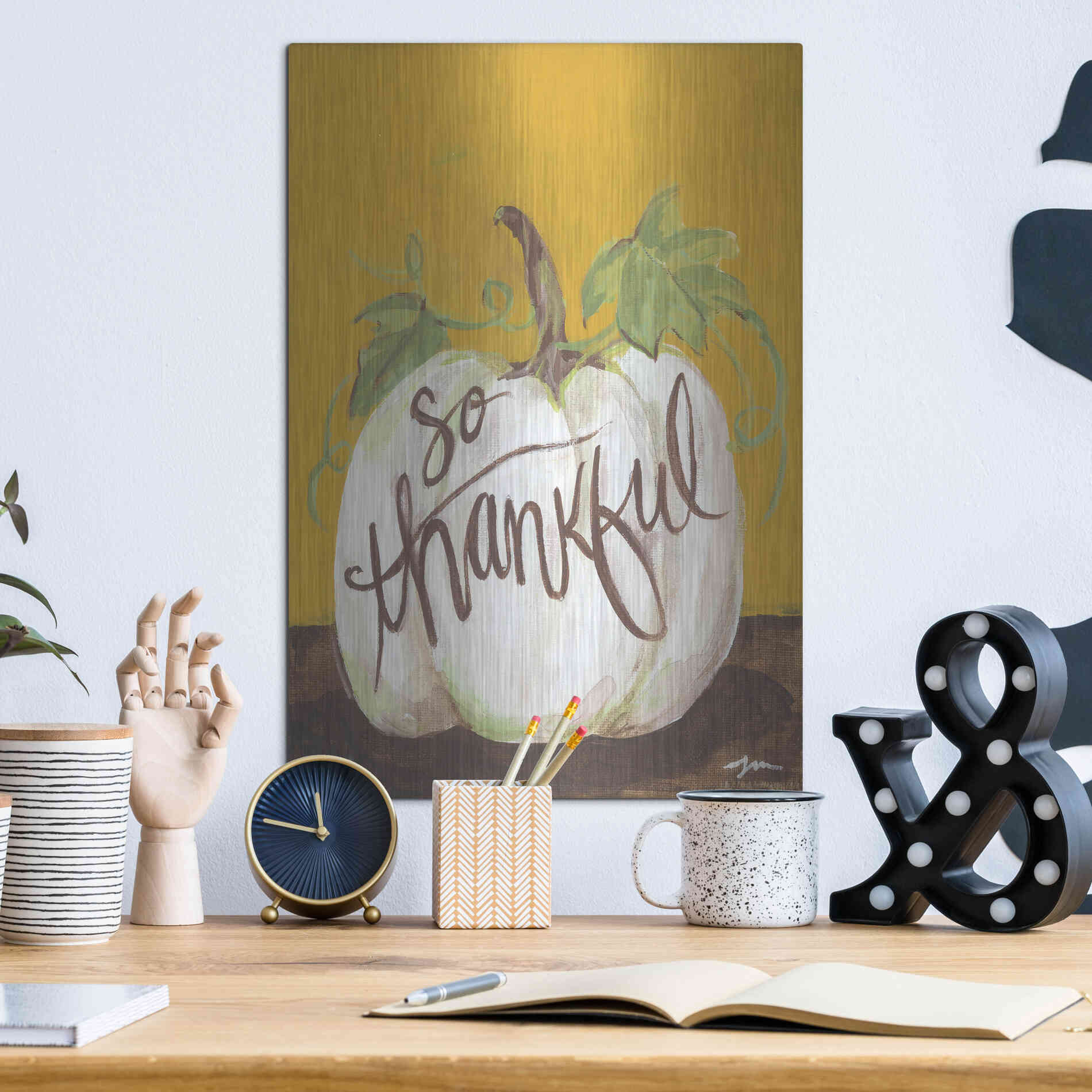 Luxe Metal Art 'So Thankful' by Jessica Mingo, Metal Wall Art,12x16