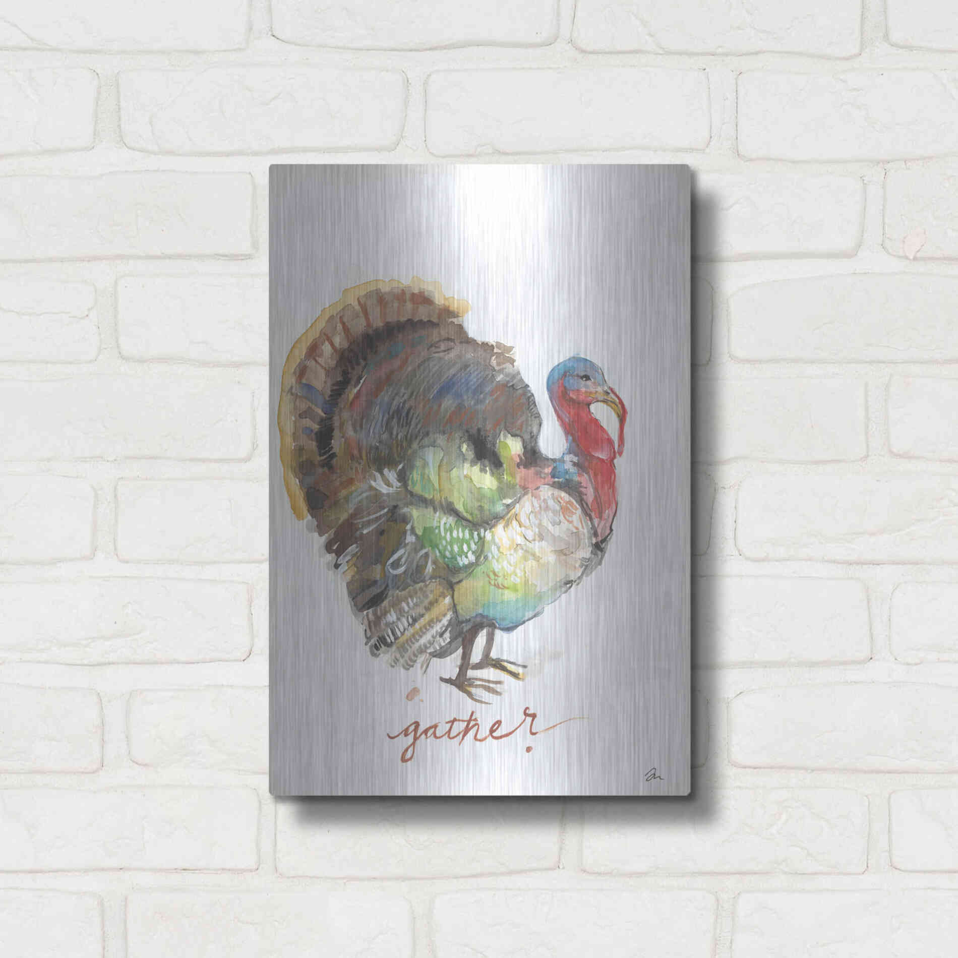 Luxe Metal Art 'Gather Turkey' by Jessica Mingo, Metal Wall Art,12x16