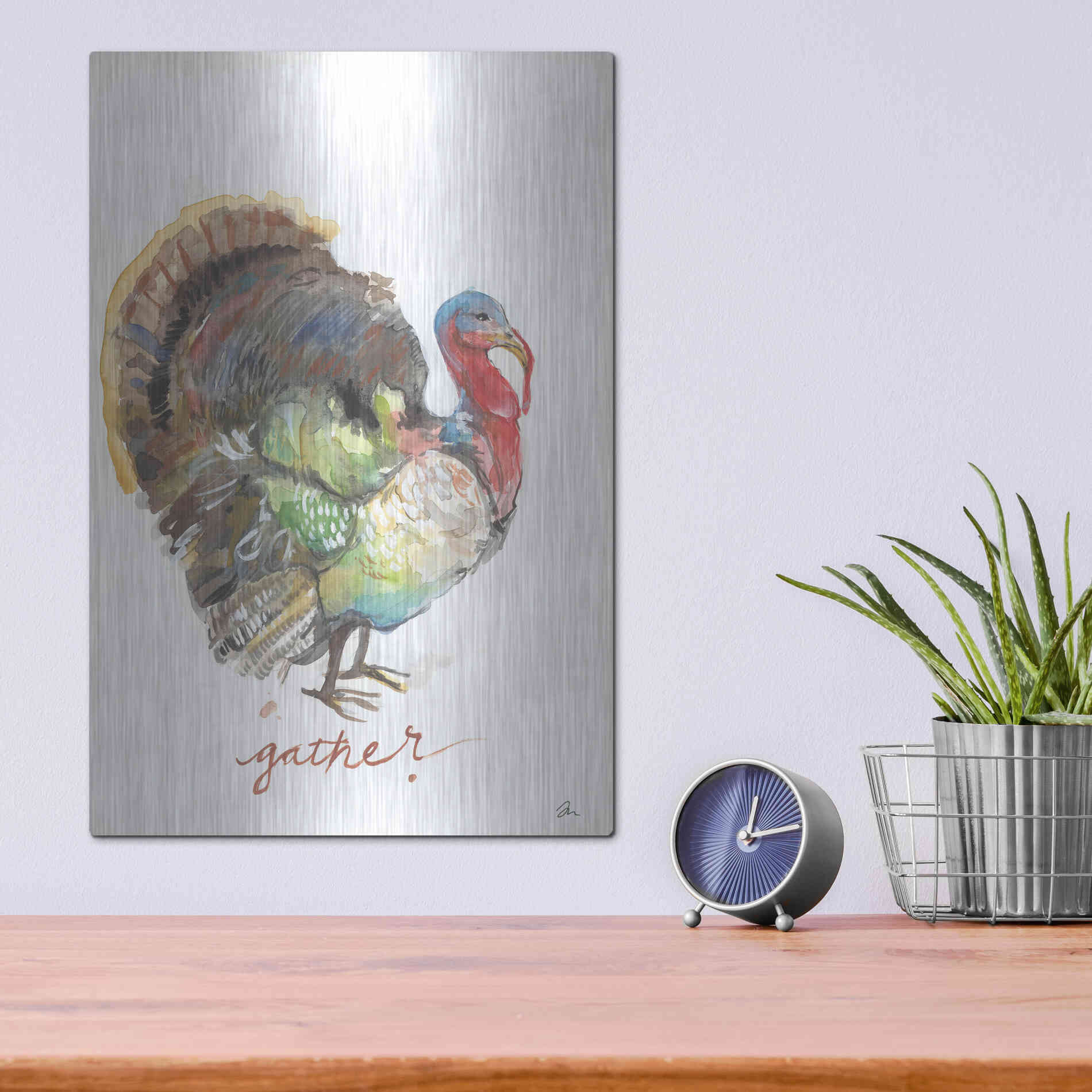 Luxe Metal Art 'Gather Turkey' by Jessica Mingo, Metal Wall Art,12x16