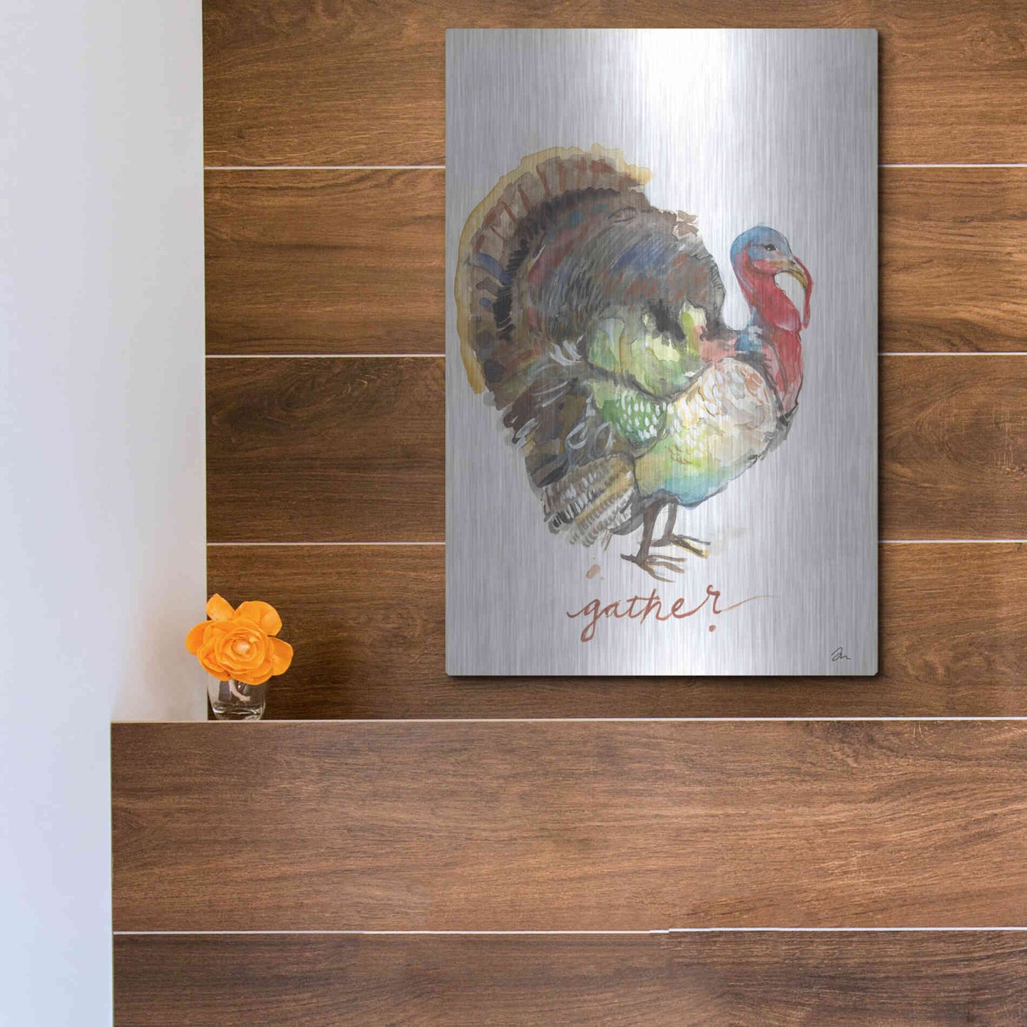 Luxe Metal Art 'Gather Turkey' by Jessica Mingo, Metal Wall Art,12x16