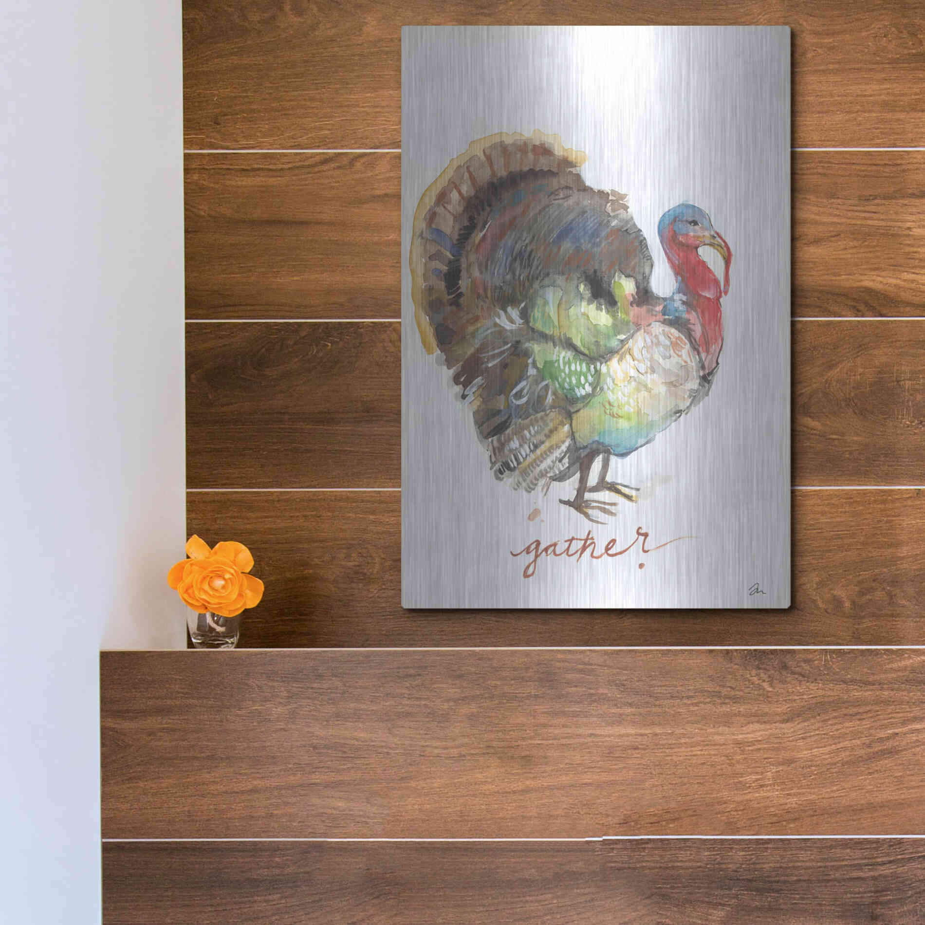 Luxe Metal Art 'Gather Turkey' by Jessica Mingo, Metal Wall Art,12x16