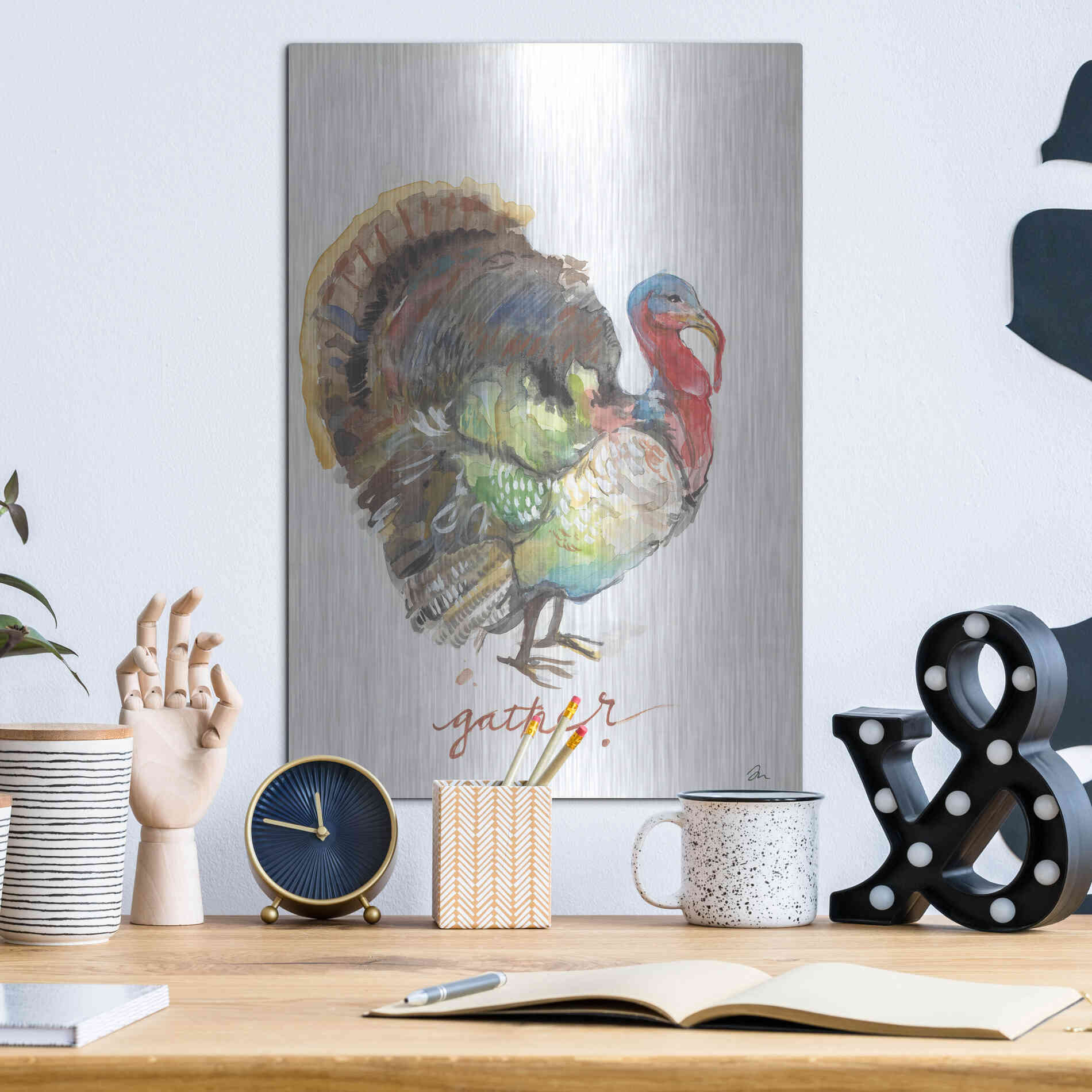 Luxe Metal Art 'Gather Turkey' by Jessica Mingo, Metal Wall Art,12x16