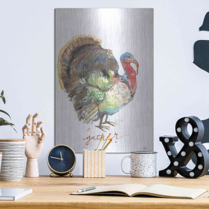 Luxe Metal Art 'Gather Turkey' by Jessica Mingo, Metal Wall Art,12x16