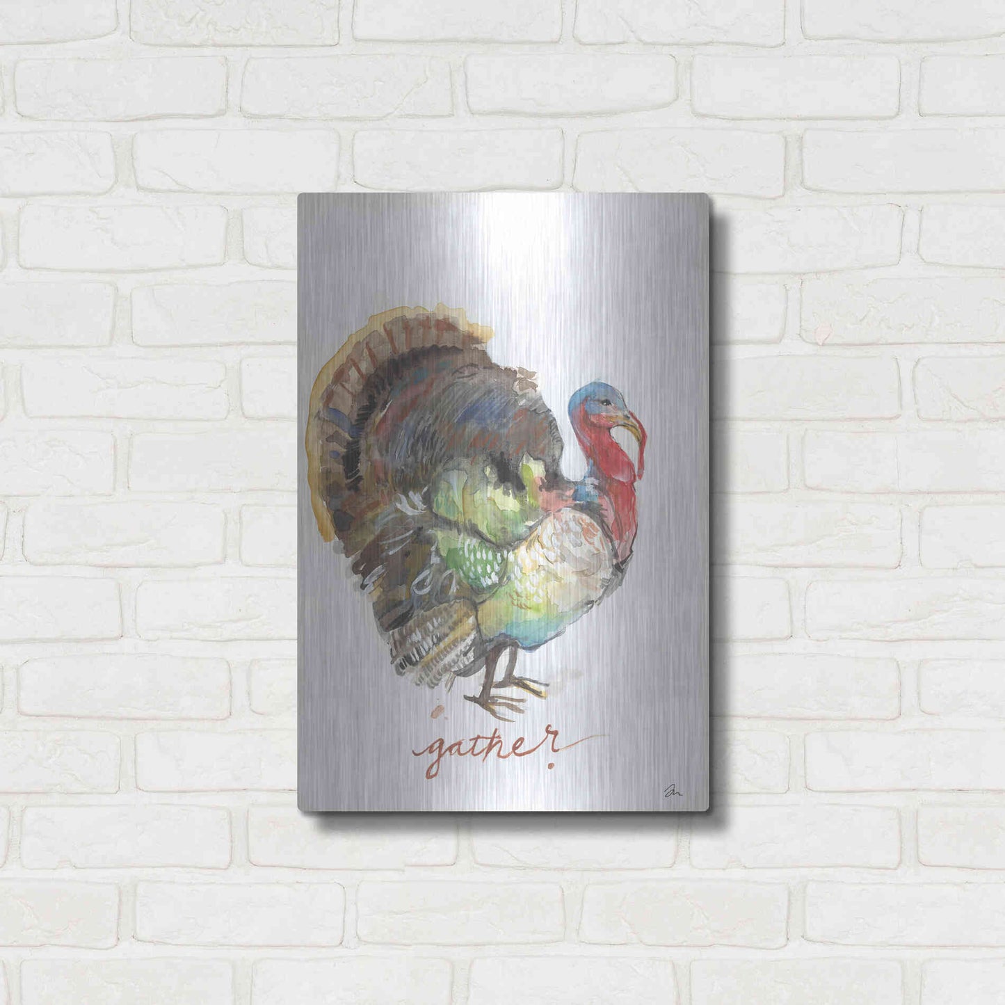 Luxe Metal Art 'Gather Turkey' by Jessica Mingo, Metal Wall Art,16x24
